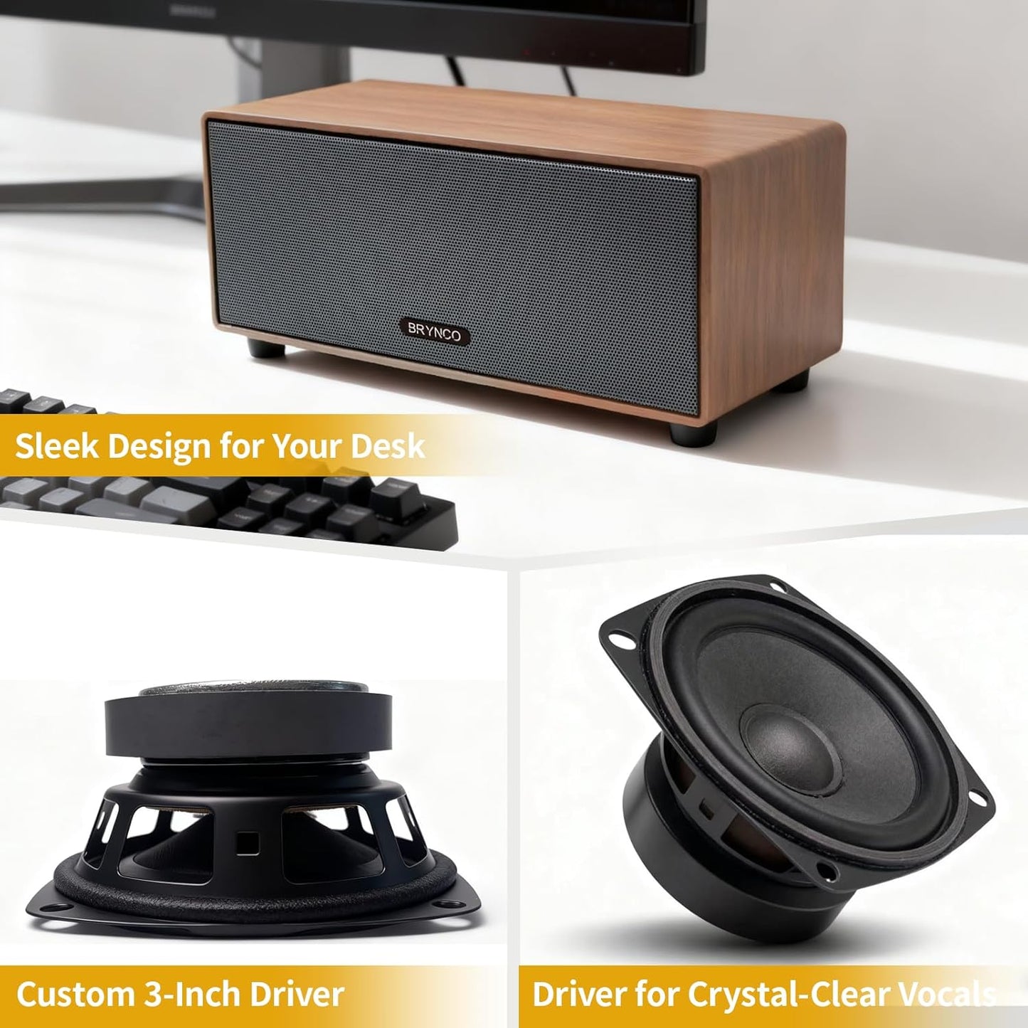 BRYNCO 3.5mm Upgraded Wired Computer Speakers for Desktop PC and Laptop, USB-Powered with Audio Jack, Rich Bass & Clear