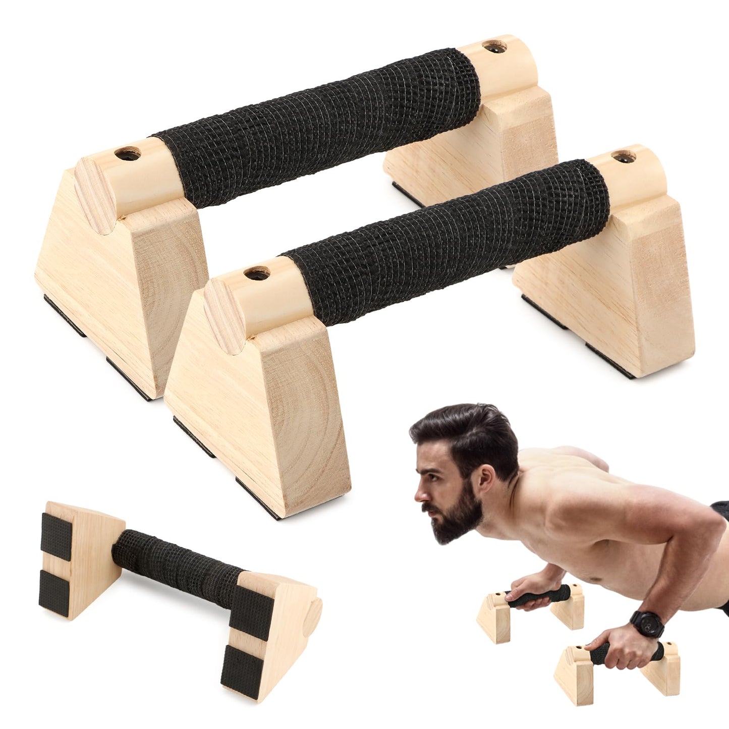 Wood Parallettes Bars for Home Workout, Push Up Bars & Dip Stands, Wooden Calisthenics Equipment Handstand Blocks for Strength Training, Rehabilitation & Gymnastics (20cm)