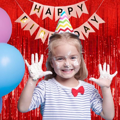 Foil Curtain Backdrop by [Brand Name] - Red Metallic Tinsel Fringe | Perfect for Parties & Celebrations