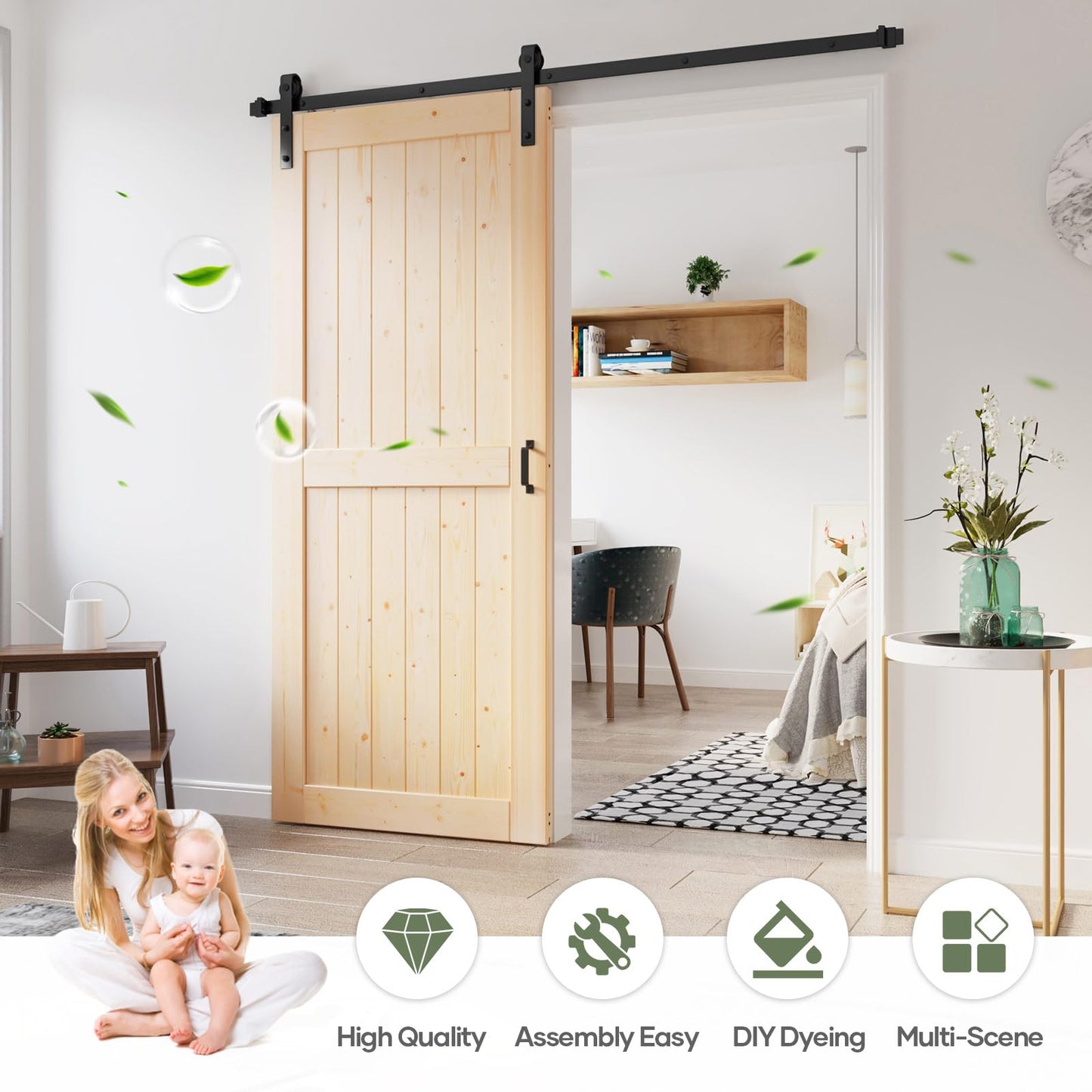ROYMELO 36x84 inch Sliding Barn Wood Door Slab with 6.6ft Hardware Kit, Requires Simple DIY Assembly
