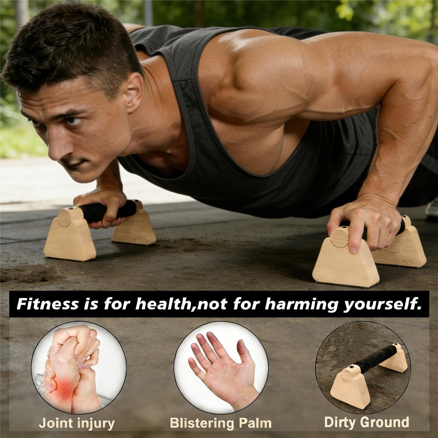 Wooden Parallettes Bars -7.87 Inches Professional Solid Wood Push Up Stands for Calisthenics, Handstand & Planche Training at Home Gym, Non-Slip Grips for Wrist Comfort Pushup Handle for Strength Training (7.87")