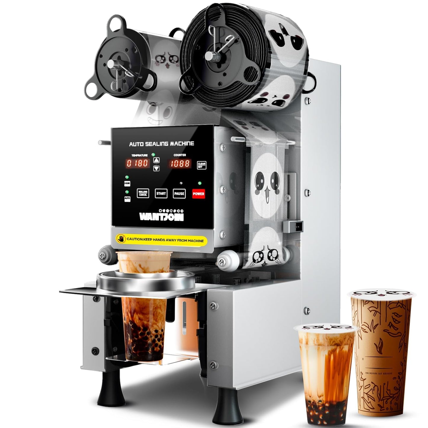 WantJoin Cup Sealer Machine - Full Automatic Cup Sealing Machine Electric Boba Sealing Machine Seals 500-600 Cups/H Digital Control Panel Cup Sealer for Bubble Milk Tea Coffee Shop,20''H 90/95mm