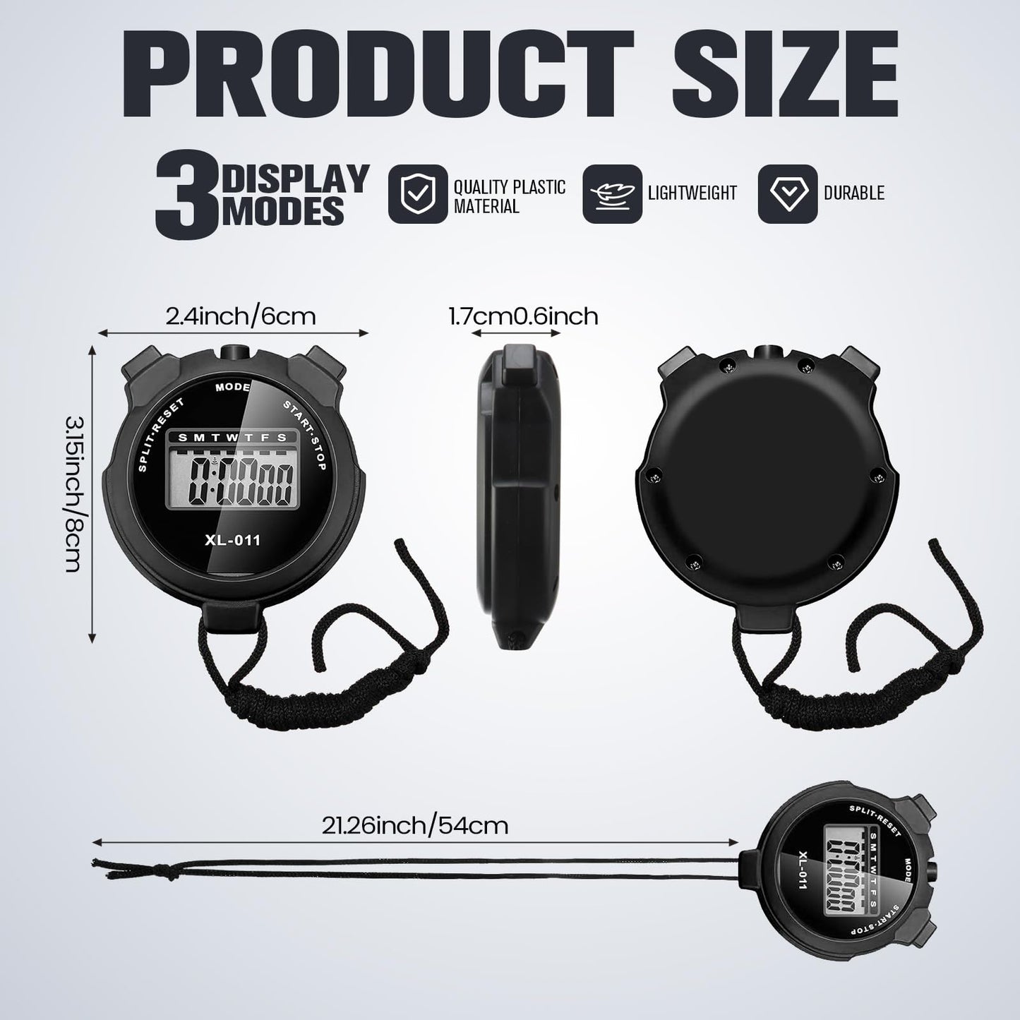 TOODOO 12 Pack Multi Function Digital Stopwatch Timer Bulk Sports Stopwatch with Lanyard Plastic Display Waterproof Date Time Alarm Timer for Coaches Fitness Referees (Black)
