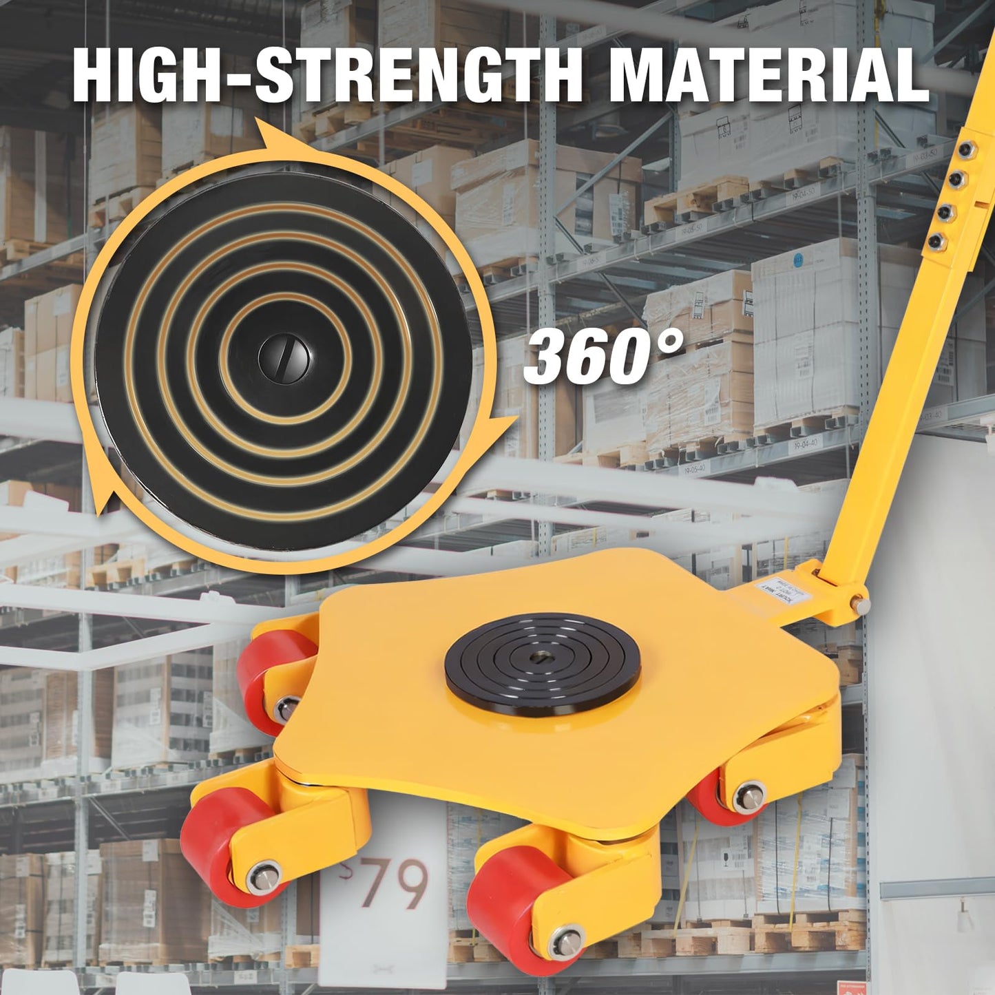 BIG RED Heavy Duty Industrial Equipment Moving Dolly with 5×360° Swivel Rollers - Ideal for Warehouse, Workshop, and Home Use - Non-Slip & Durable Machinery Skate - 5T Capacity