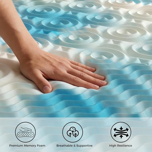 DUMOS Memory Foam Mattress Topper - 2 Inch Cooling Gel Infused Twin Bed Pad for Back & Hip Pain Relief | Soft Blue