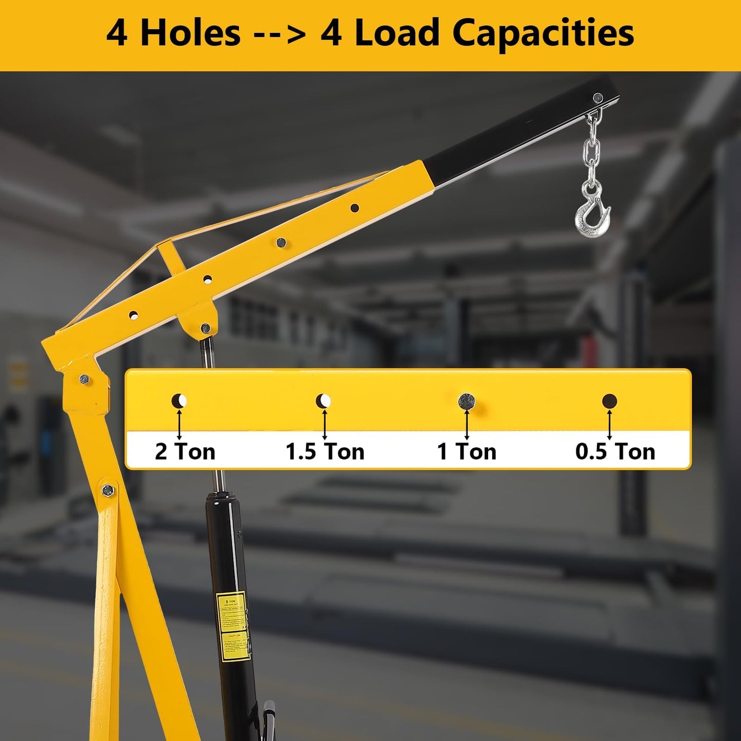 GarveeHome 2 Ton Cherry Picker Engine Hoist, Heavy Duty Folding Hydraulic Crane with 6 Casters & Lever for Auto Repair, Garage & Workshop, Yellow