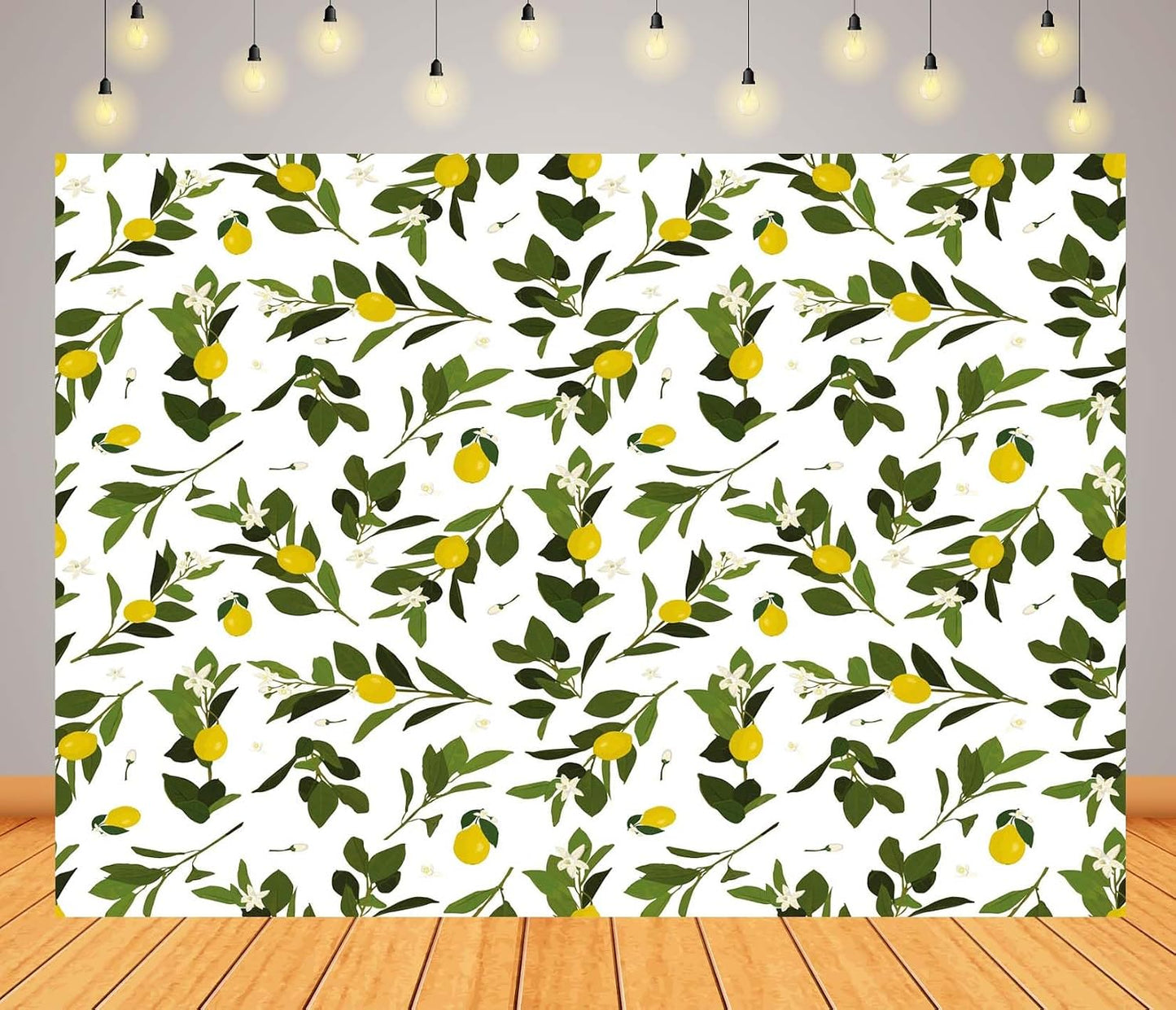 CORFOTO 9x6ft Summer Fabric Lemon Branch Backdrop Yellow Lemons Green Leaves White Flowers Citrus Pattern Photography