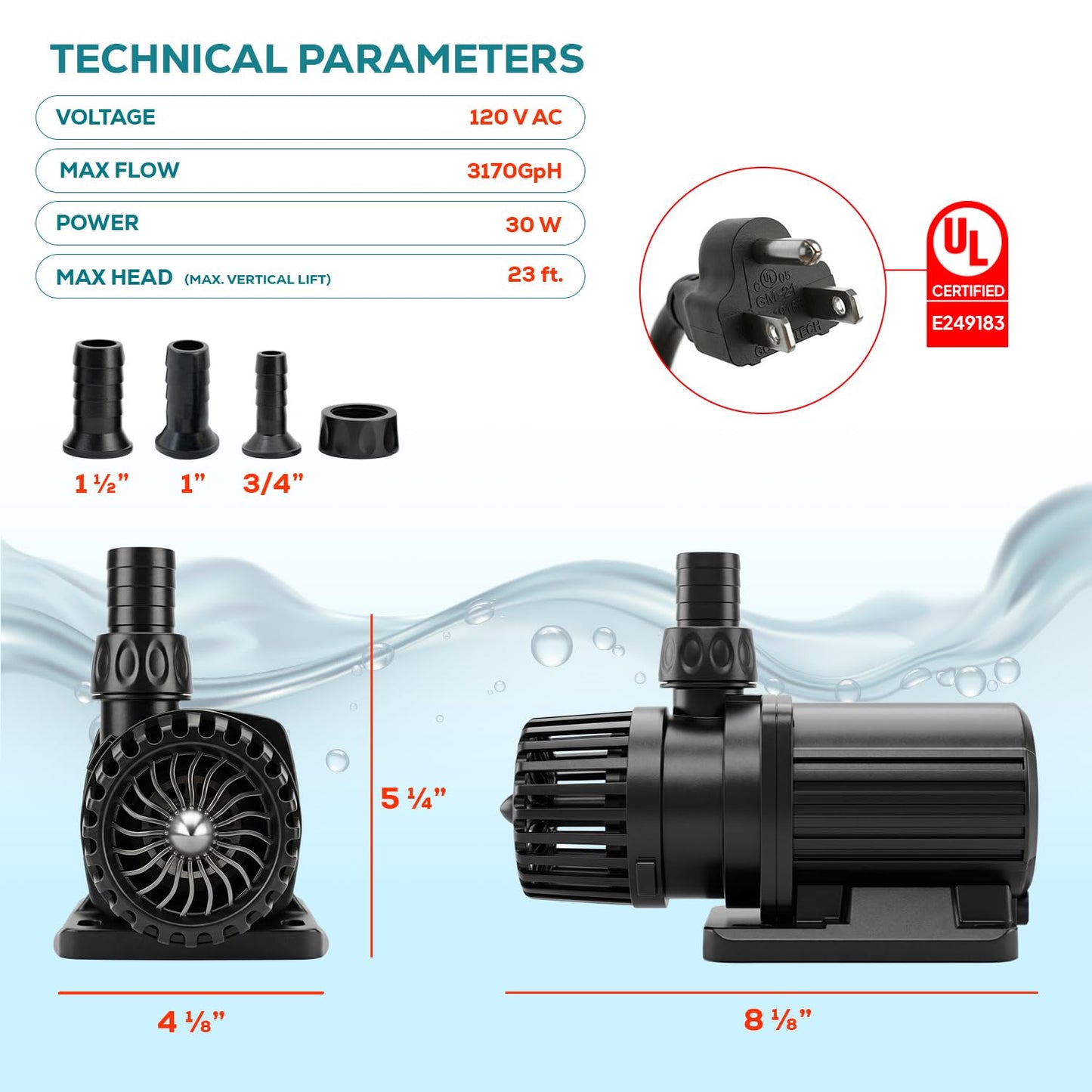 Aqua Dream 3170 GPH Intelligent ECO Amphibious Water Pump - Sine Wave Technology with Controller for Hydroponics & Aquariums, 88W - 1 Pc