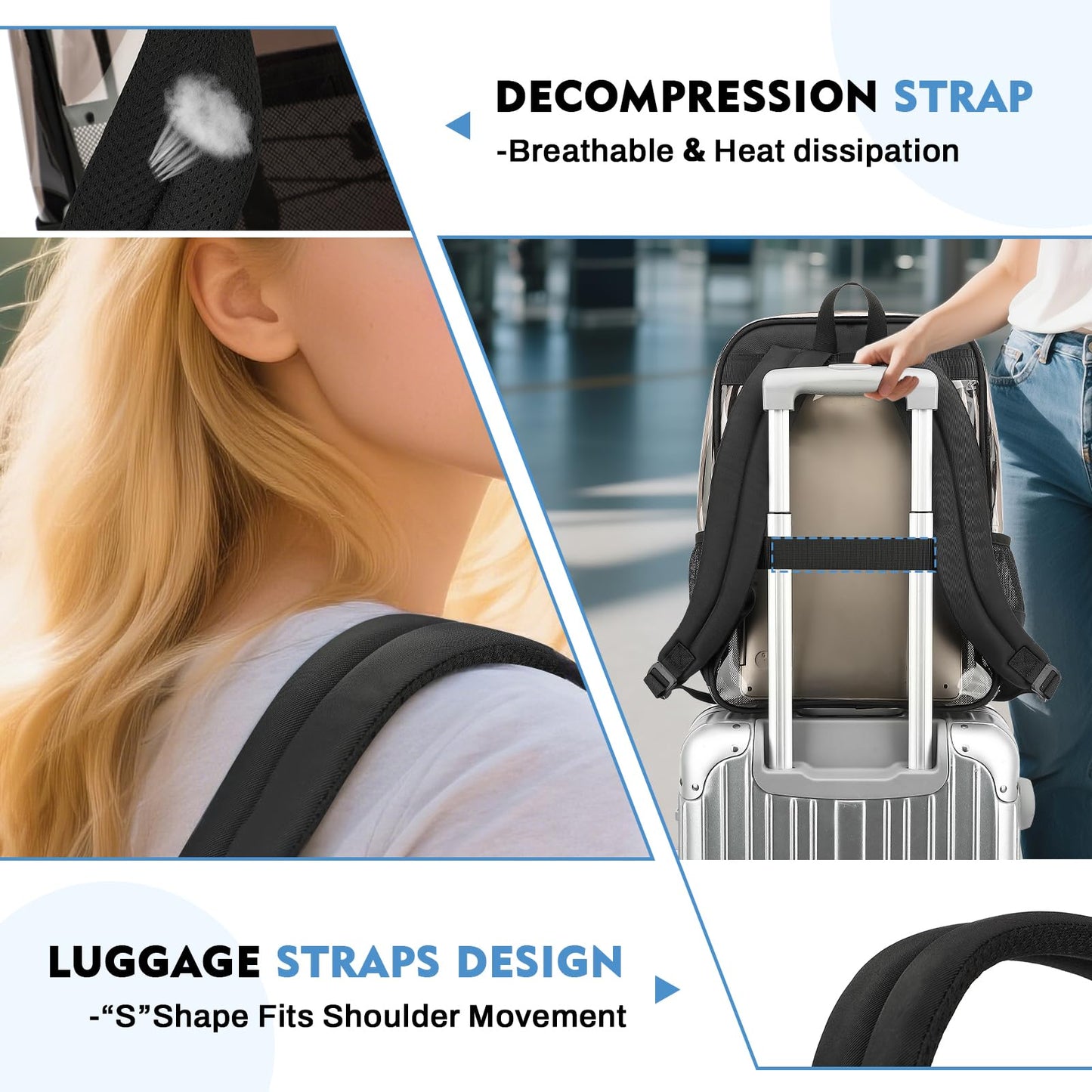 MUSEVOS Clear Backpack Heavy Duty for School, Large PVC See Through Backpacks for Stadium Events, Travel, Clear BookBag for Kids, Boys and Girls, Semi Black