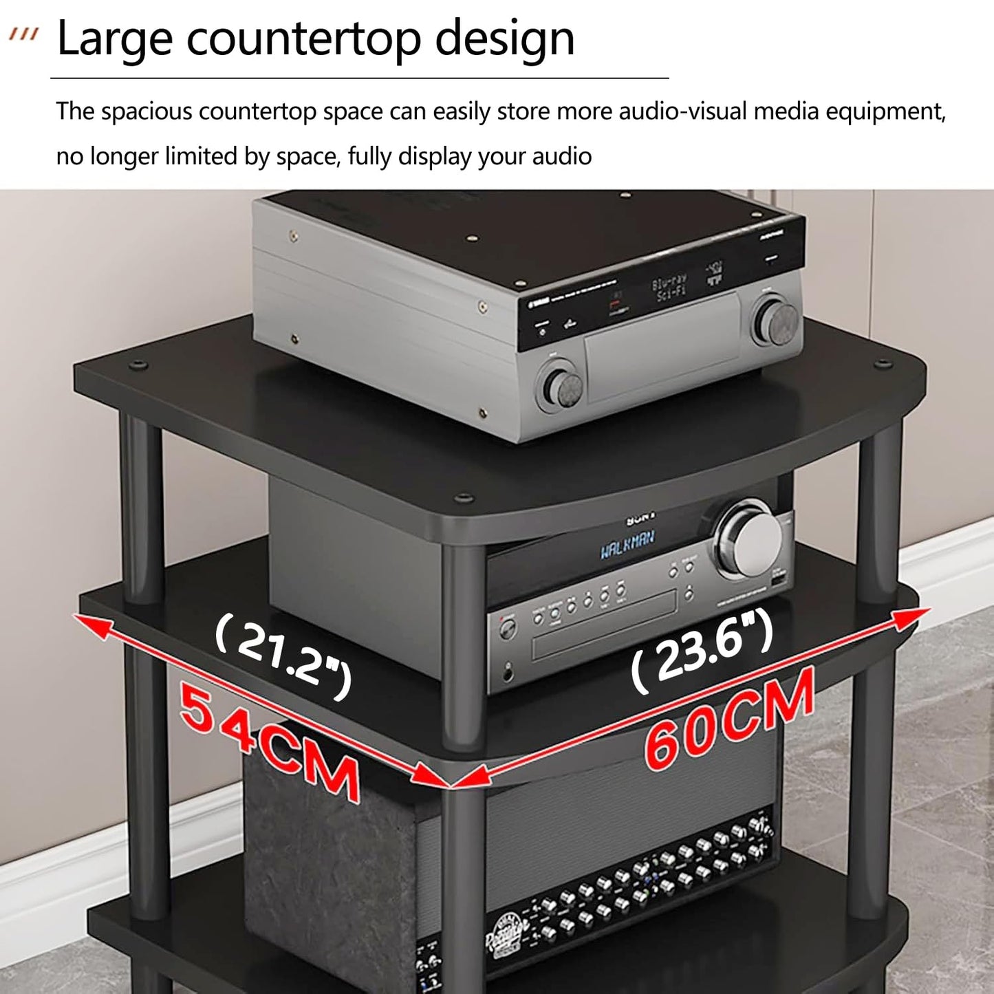 XEOKXOIT 4 Tier AV Media Stand, Audio Rack Tower Adjustable Height, TV Game Console Equipment Shelf, CD Record Player Stereo Component Rack Cabinet for Home Theater Studio (Black)