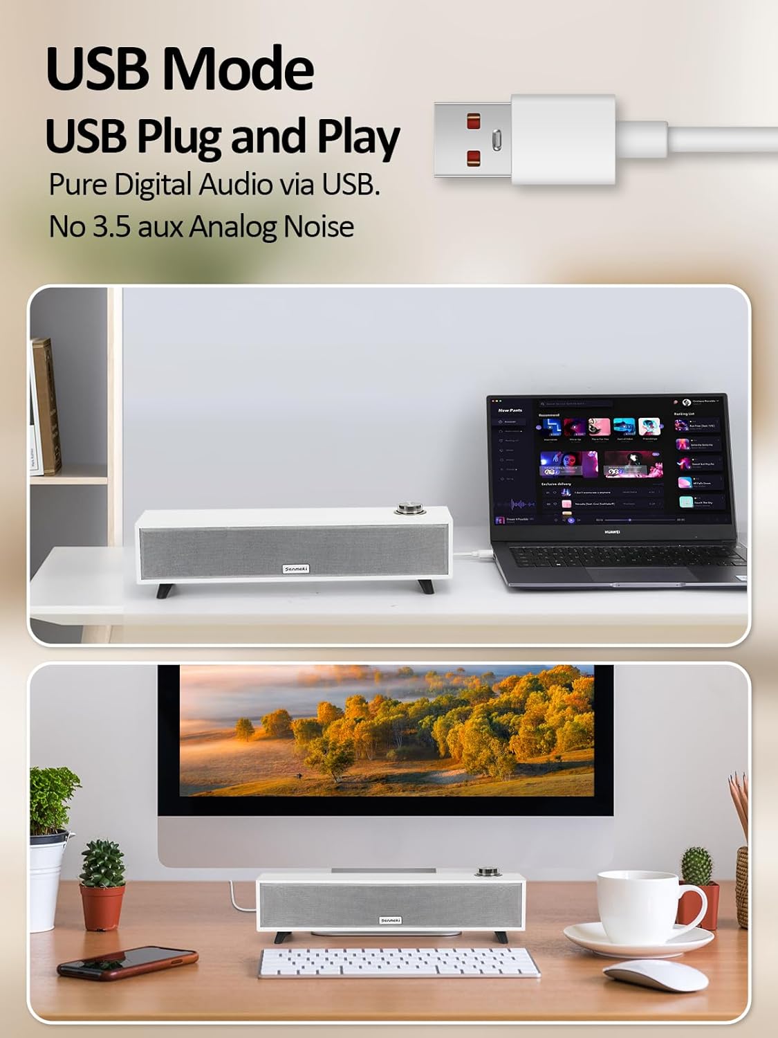 Senmeki 10W 5.0 Tablets(K01) Computer Speakers, Computer Sound Bar, USB Powered PC Speakers, Bluetooth and RCA Input pc
