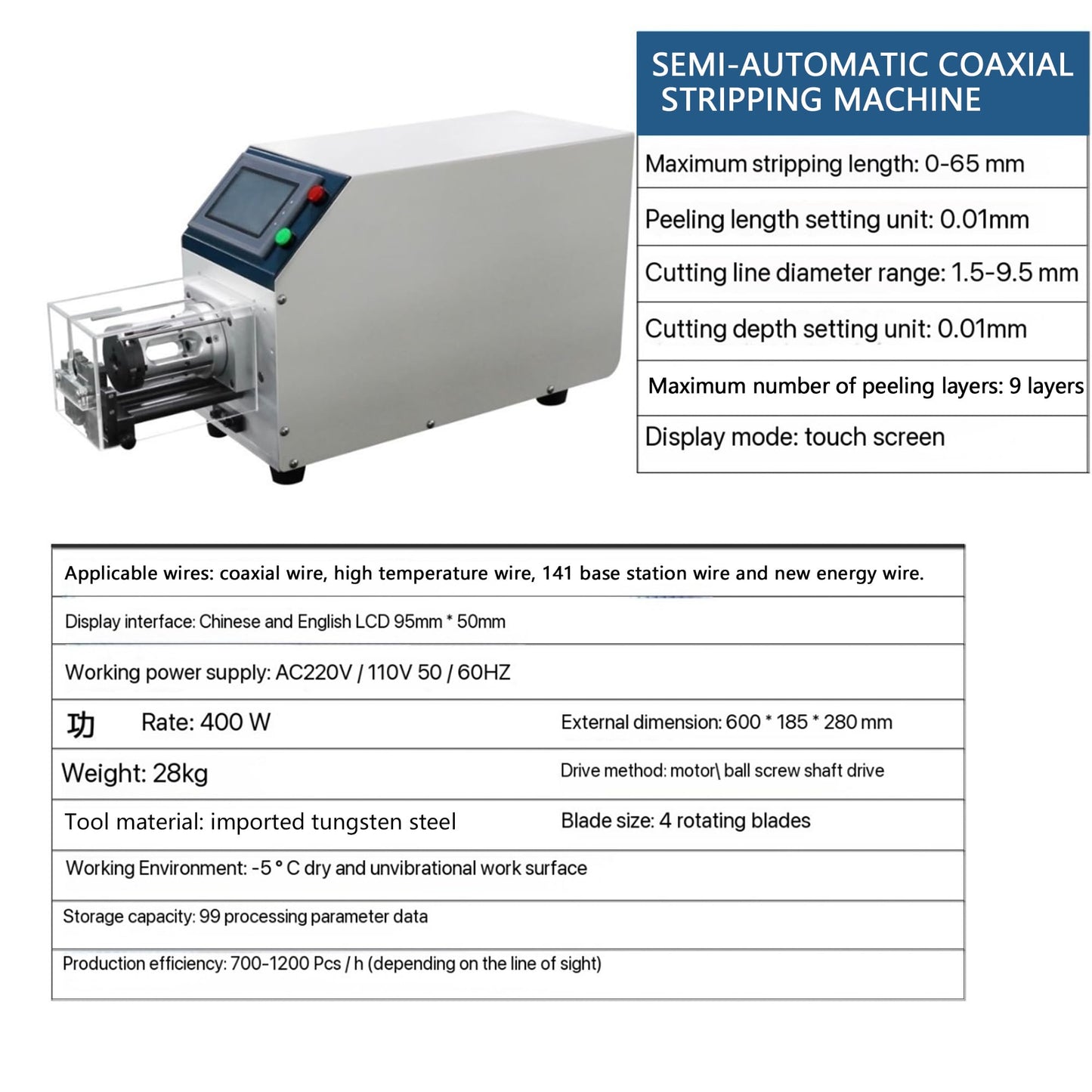 Coaxial Cable Wire Stripper Machine, Automatic Electric Wire Stripper Machine, RF Antenna Stripper, LCD Touch Screen