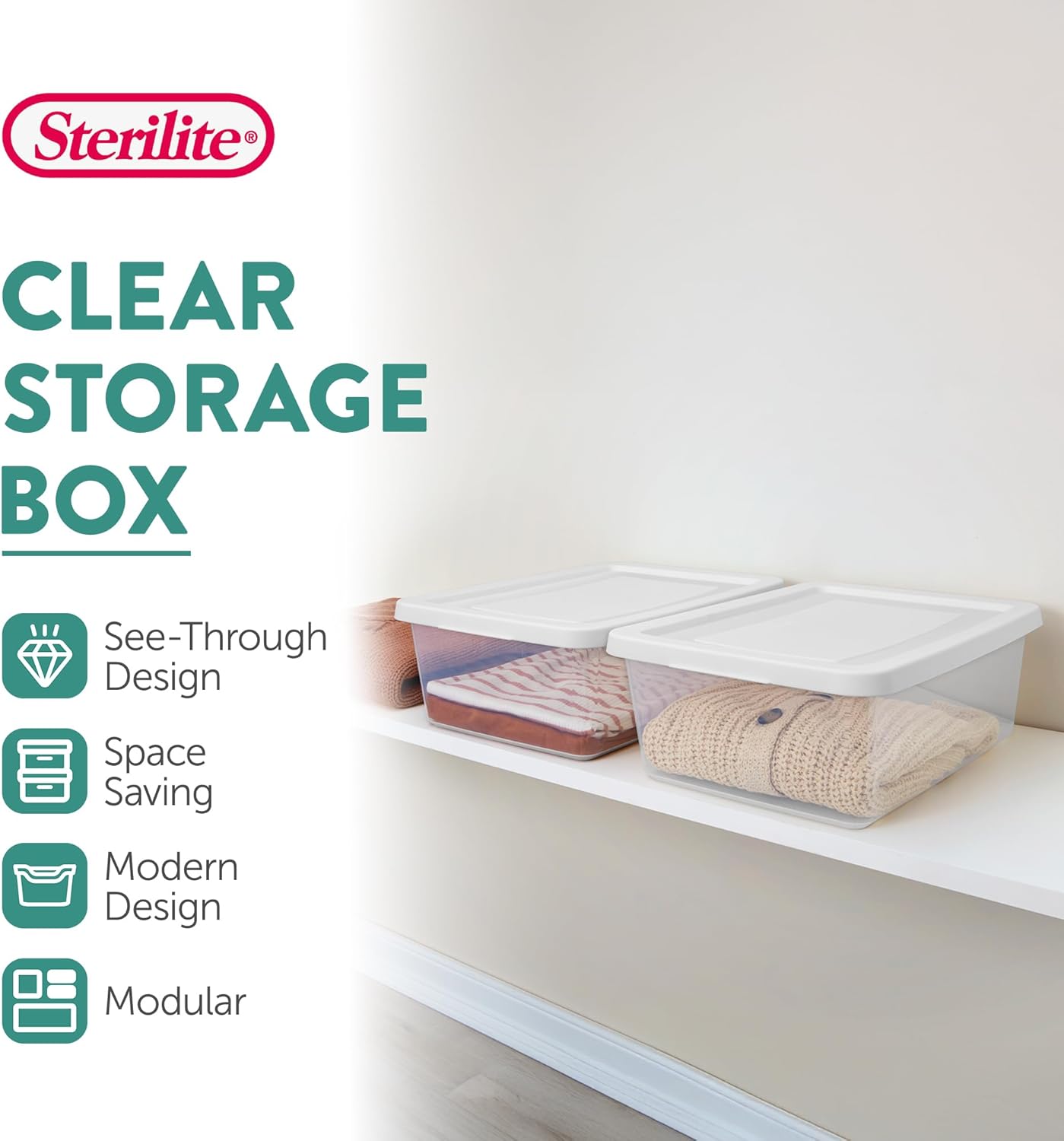 Sterilite 12 Quart Storage Box - 12 Pack Clear Plastic Totes with Secure Snapping Lids for Organization