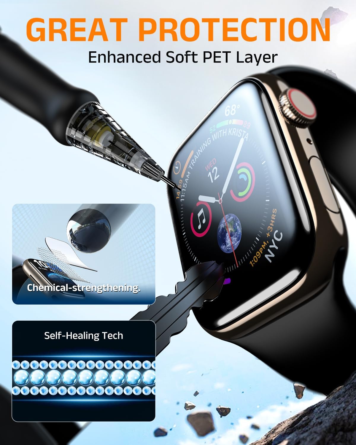 4 PACK 11 (2025) 10 46mm- EZ-GLAZ for Apple Watch Series Series Anti-Scratch,Self-Healing Soft EPU Screen Protector
