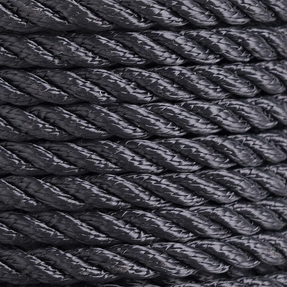 Marine System Made Nylon 3 Strand Anchor/Rigging Line Anchor Rope 3/8 Inch 100FT 150FT Black (3/8" x 100')