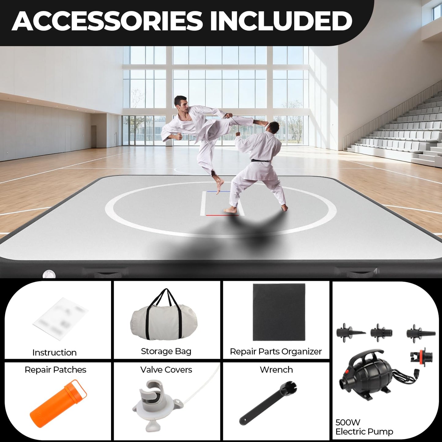 Olenyer Inflatable Wrestling Mat for Home: 10x10FT 4" Thick PVC Jiu Jitsu Mat with Electric Air Pump,Blow Up Wrestling Mat for MMA,Martial Arts,Boxing,Judo
