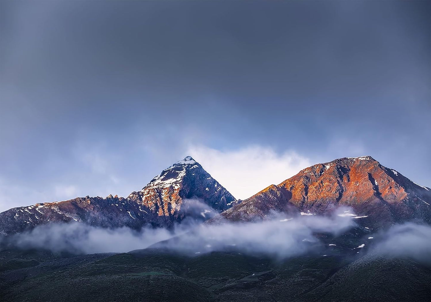 SHDASMIL 10X7ft Sunset Fabric Misty Mountain Peak Backdrop Alpine Landscape Background Nature Photography Party