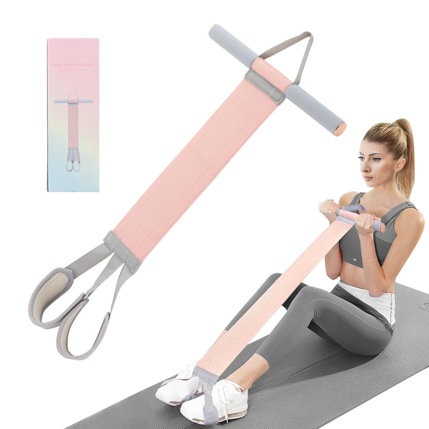 Full Body Resistance Band Set with Handles Yoga Pedal Resistance Band Anti-Broken Elastic Sit Up Pull Rope for Strength Training Stretch Bands Workout Equipment (Color:Pink)