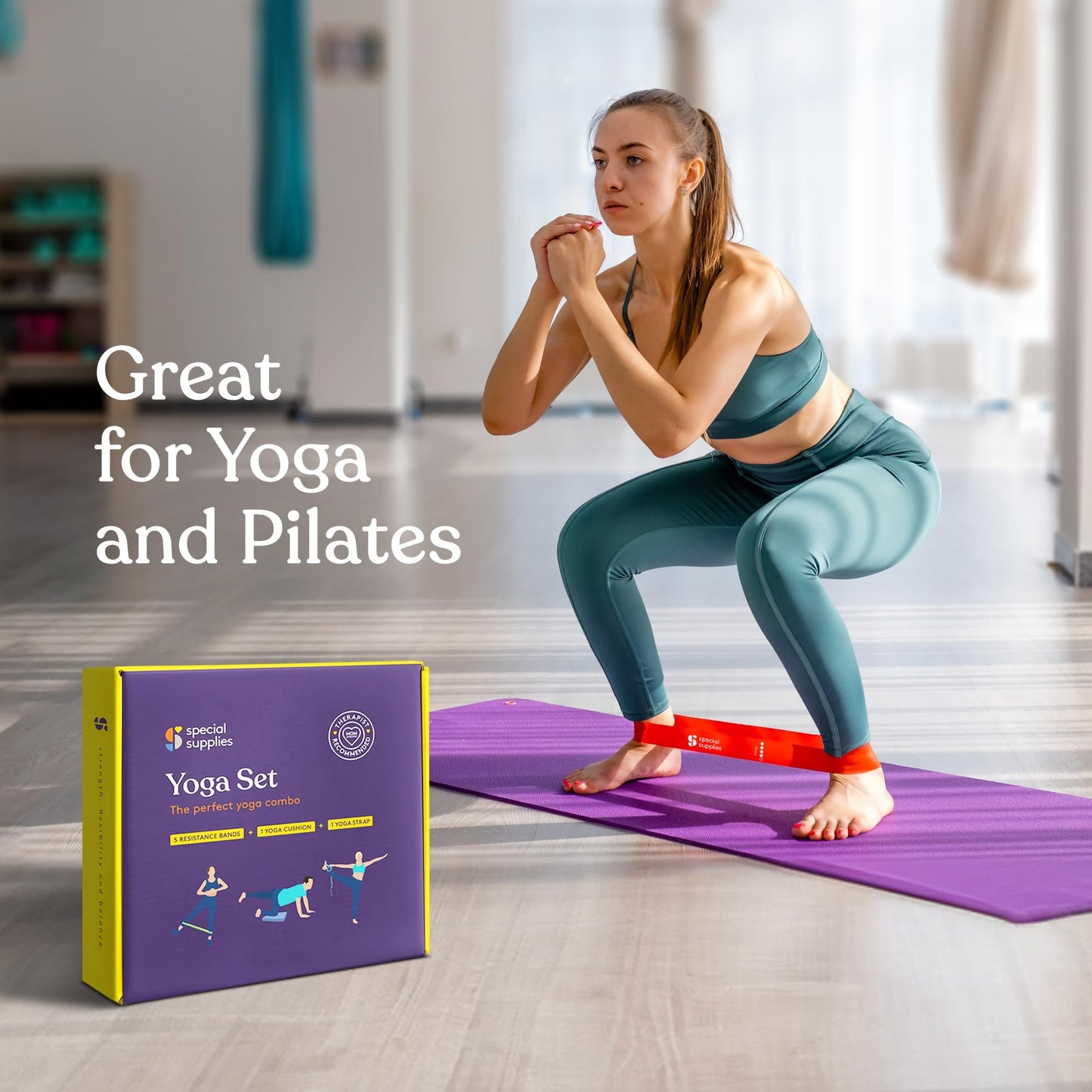 SPECIAL SUPPLIES Balance Board and Yoga Strap Set with Exercise Bands for Stretching, Stability Training, Fitness, Flexibility, Physical Therapy, Home Workout Equipment, Strength Training, and Pilates
