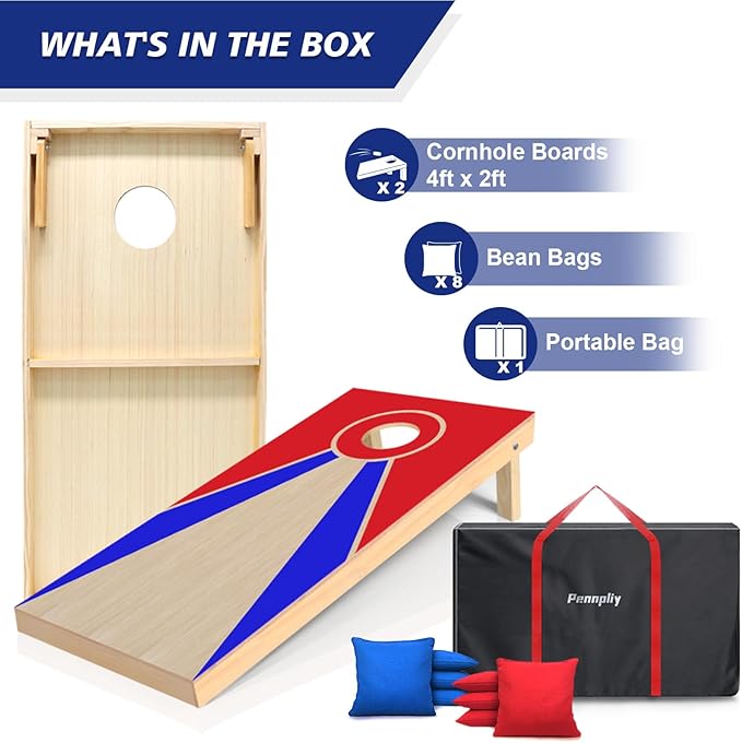 Cornhole Board Set, Regulation Size 4 x 2FT/3 x 2FT Solid Wood Corn Hole Game Set with 8 Bean Bags,2 Cornhole Boards and 1 Carry Bag for Outdoor Beach Toss Games Competitions