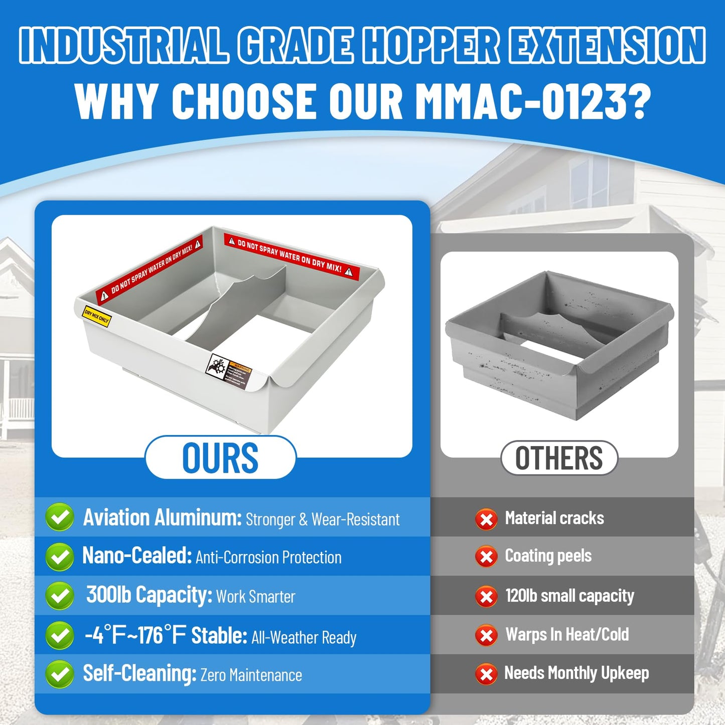 Upgrade MMAC-0123 Mud Mixer Hopper Extension, Pairs with MMAC-0133 for MMXR-3221 Mixers, Expands Capacity from 120 to 300 lbs, Ldeal for Large Construction & Site Renovations