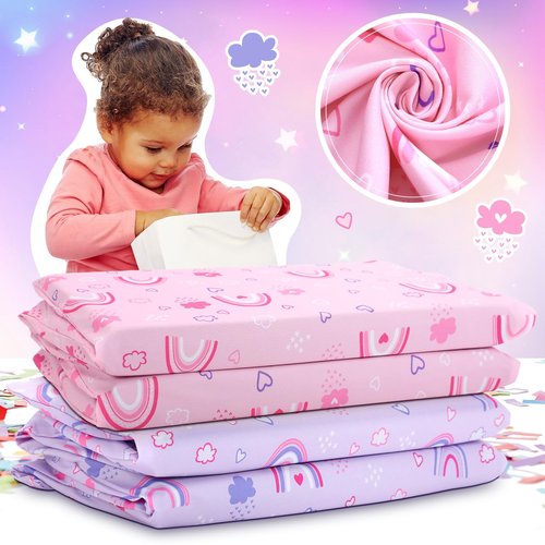 CroBlissful 2 Pcs Nap Mat Cover for Toddler Sheet 47 x 21 Inch Kids Nap Mat Covers Daycare Sewn in Flap Design Pastel Sleeping Microfiber Sheet for Girls Boy Preschool Kindergarten(Rainbow)