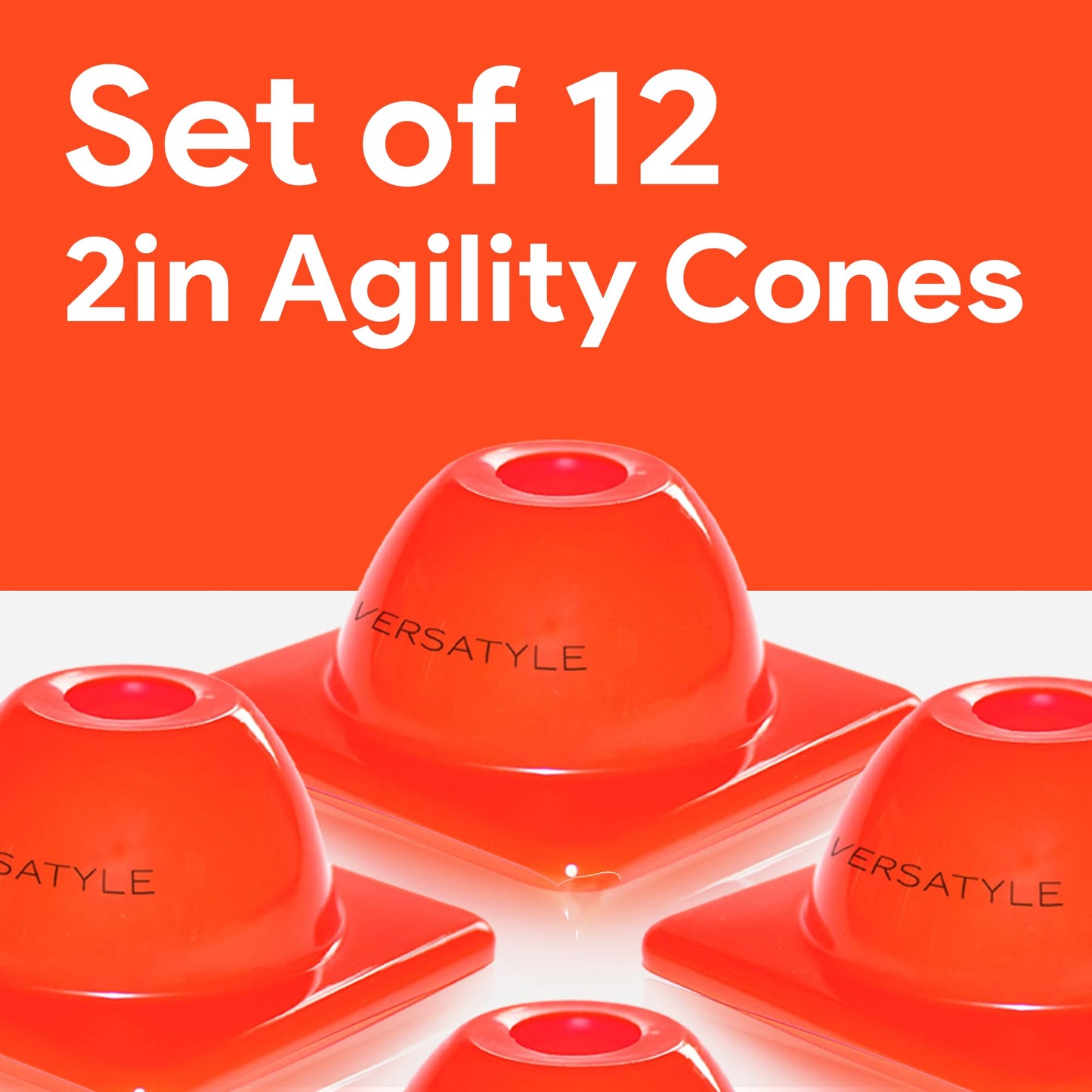 Versatyle Heavy Duty Agility Training Cones for Sports and Kids Coaching, Multipurpose Field Marker Cones, Soccer, Basketball Drills, Bike, Motorcycle Training (2in, Orange, 12 Pack)
