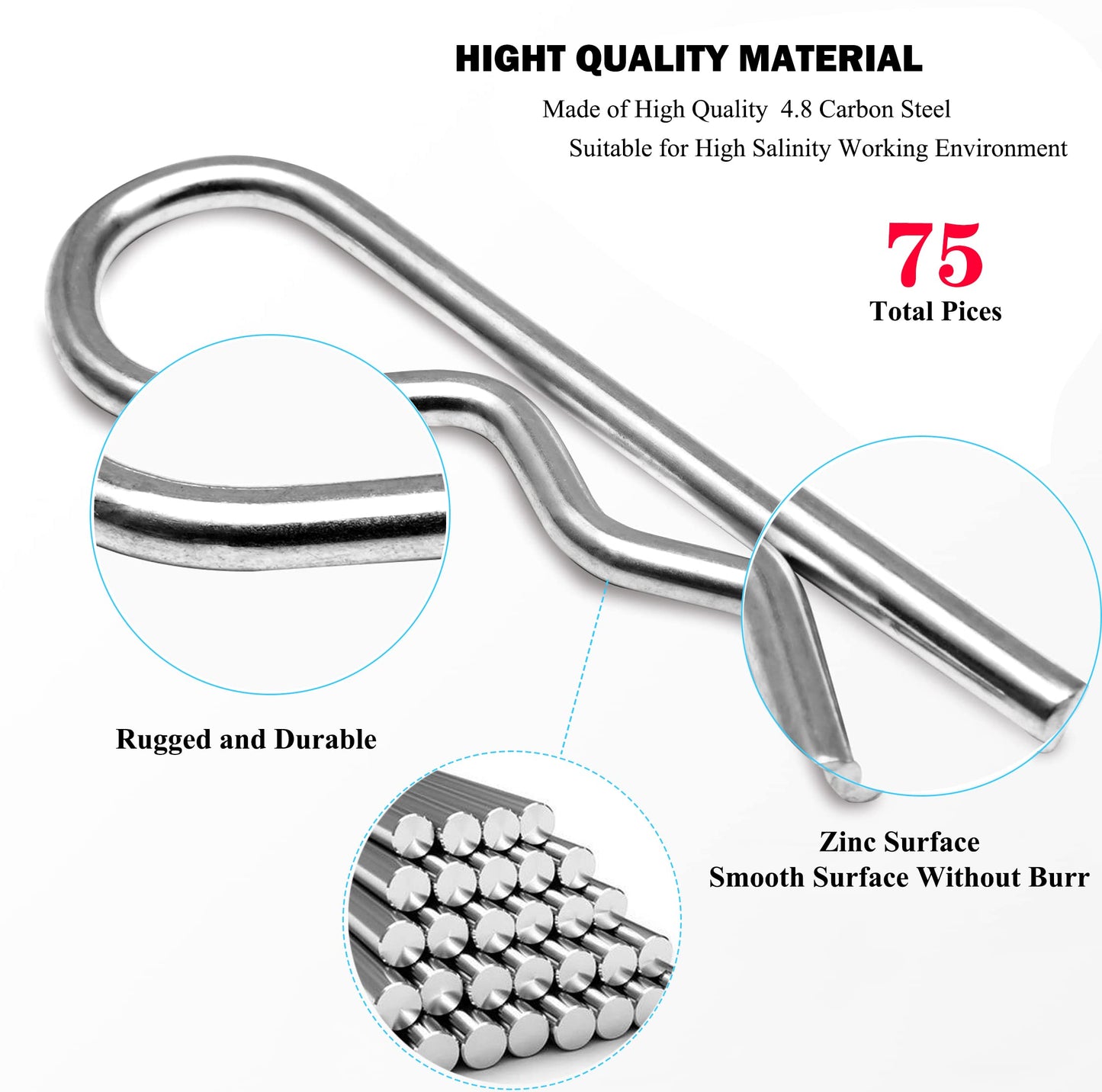 Yoliko 75 Pcs Hitch Pin Clip R Clips Retaining Pins Tractor Cotter Pin Hair Pin Assortment Spring Clip Retainer Pins Hitch Keeper Pins Kit for Dolly Pins/Trailer Pin Clips/Hand Ttruck Pin Replacement