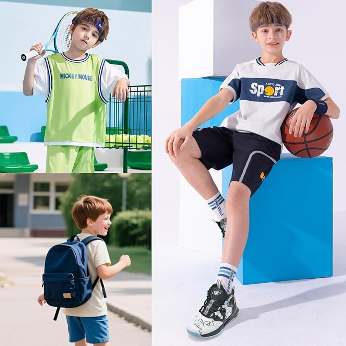 VITUOFLY Kids Basketball Shoes Boys Air Cushion Sneakers Girls Mid Top School Hoops Shoes Non-Slip Outdoor Sports Running Gym Comfortable Durable Little Kid/Big Kid