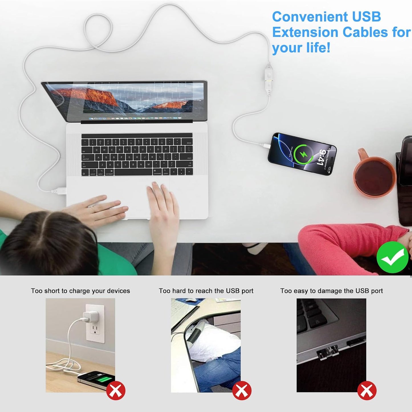 Cable,10FT Cable,5Gbps Mouse USB Extension USB A White Type A to Type A Extender Male to Female Extension Cable Hub