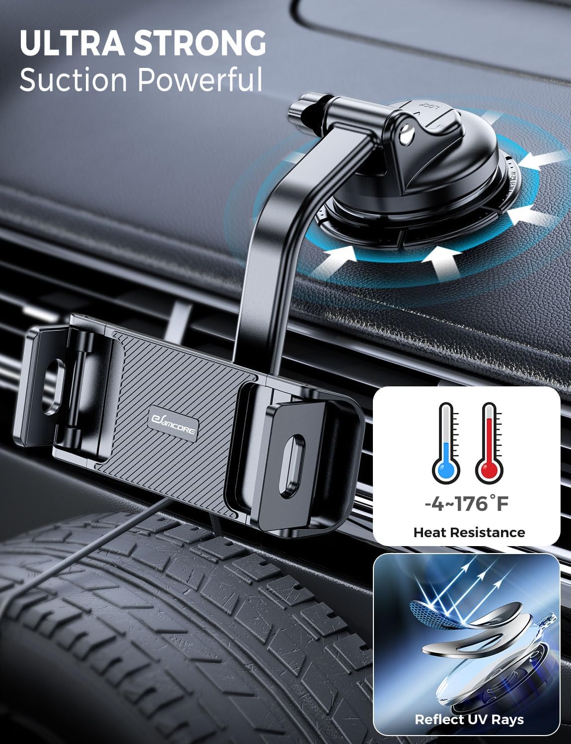 eSamcore 360 6-11 Tablet Holder for Car Dashboard, Windshield Mount Holder for iPad & Foldable Phone Stand with Stable