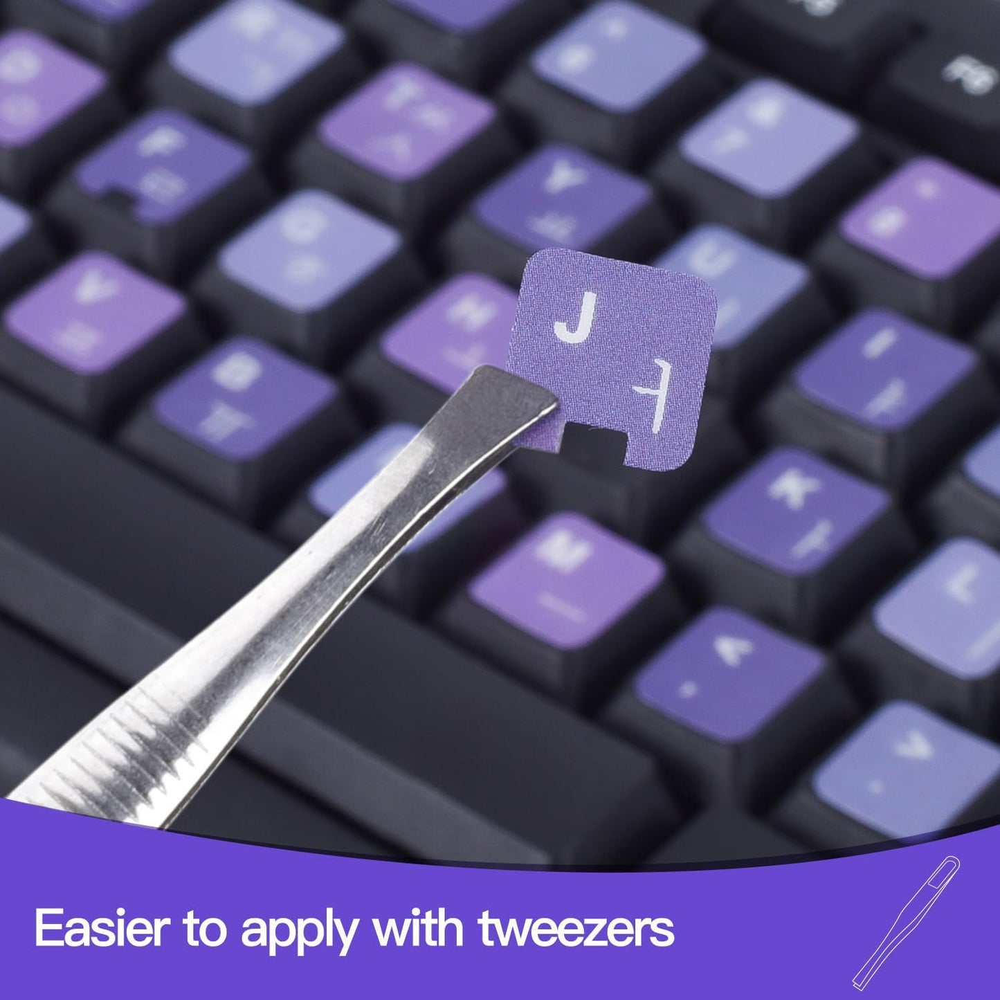 2Pack Korean Keyboard Stickers, Korean-English Keyboard Sticker on Purple Background with White Lettering, Korean
