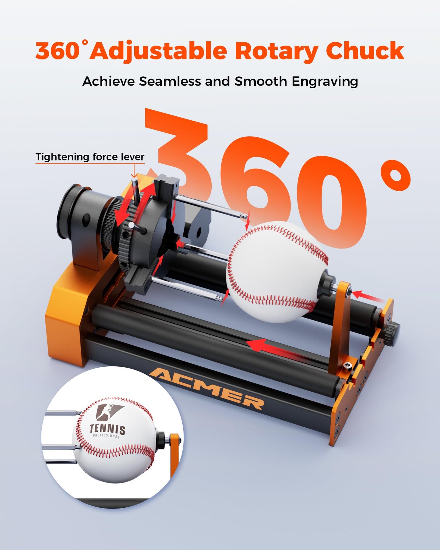 ACMER M4 Laser Rotary Roller, 360° Y-Axis Rotary Attachment for Laser Engraver, 3–150mm Adjustable Engraving Space, for Cylindrical Objects, Rings, Compatible with Most Laser Engravers