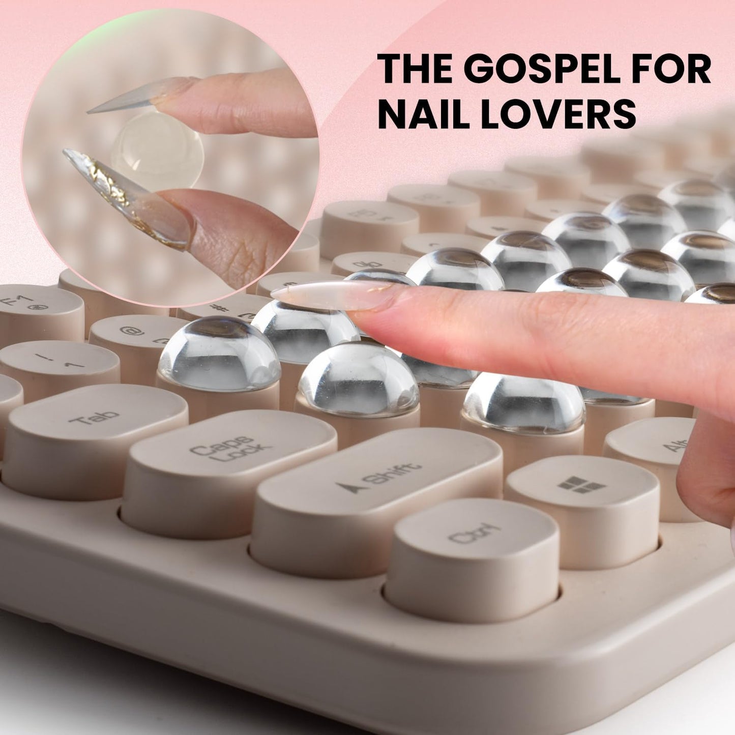 110PCS Keyboard Cover Stickers for Long Nails - Clear Glass Bubbles Long Nail Keyboard Cover, Raised Acrylic Nail Art