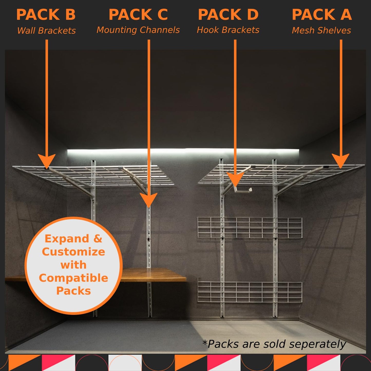 EZYRACK Pack D Hook Brackets x4 – Heavy Duty Wall Hooks, Suits Modular Systems, Holds Ladders, Bikes, Tools, 4mm Steel Construction, Garage Storage Hooks