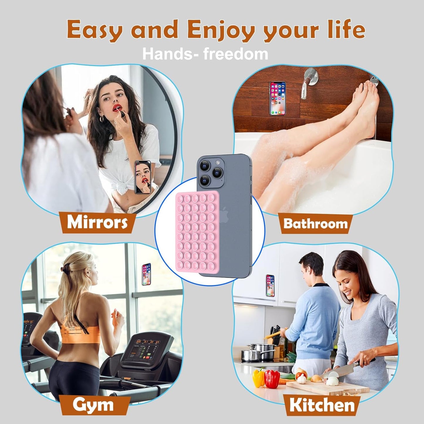 CMZZ Double Sided Silicone Suction Phone Holder Mount, Silicon Accessory for iPhone and Android, Hands-Free Mirror