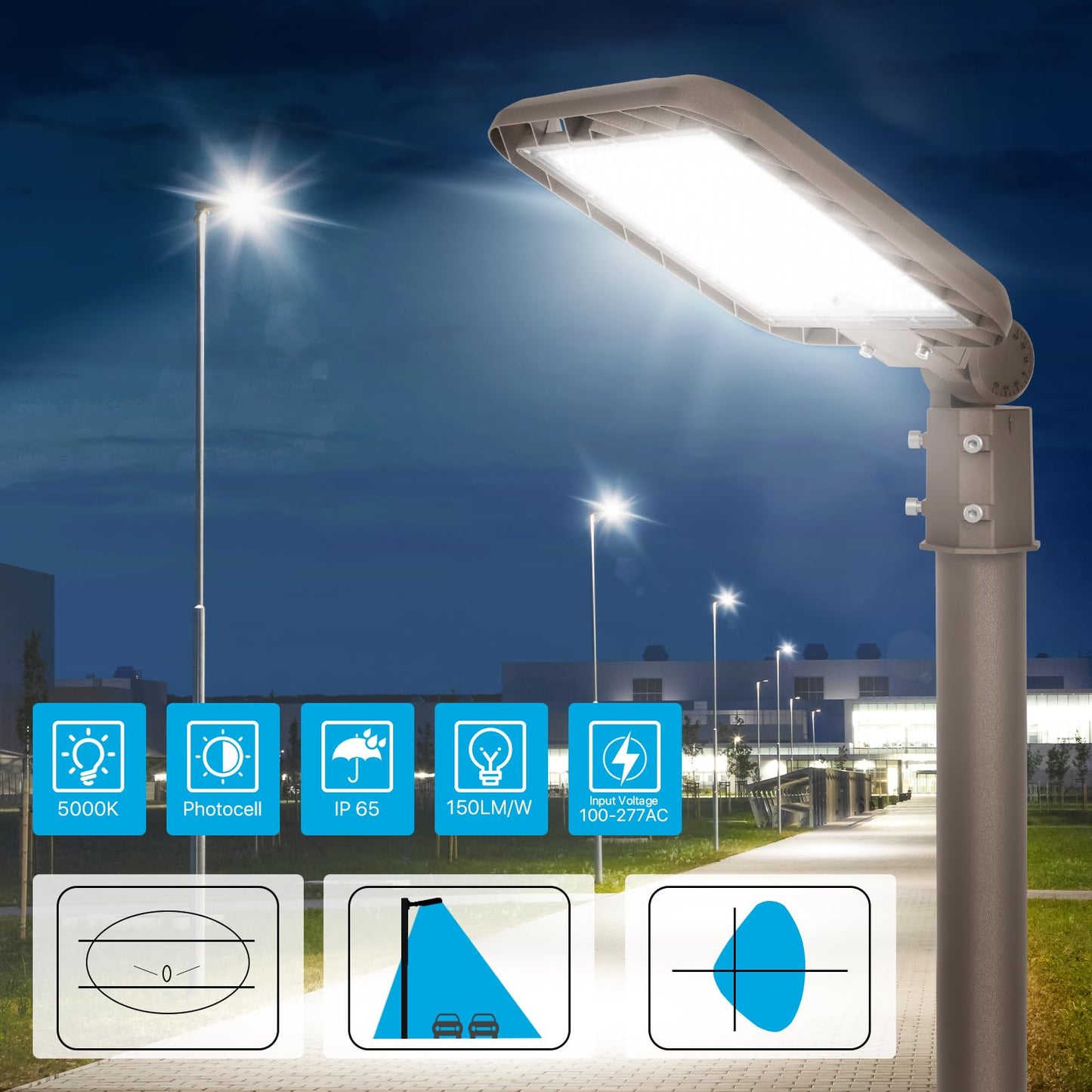 Upgrade 240W LED Parking Lot Light, 36000LM LED Light Pole with Dusk to Dawn Photocell, 5000K Daylight, IP65 Waterproof Die-Cast Aluminum, Commercial Pole Lights Outdoor for Parking Lots, 6 Pack
