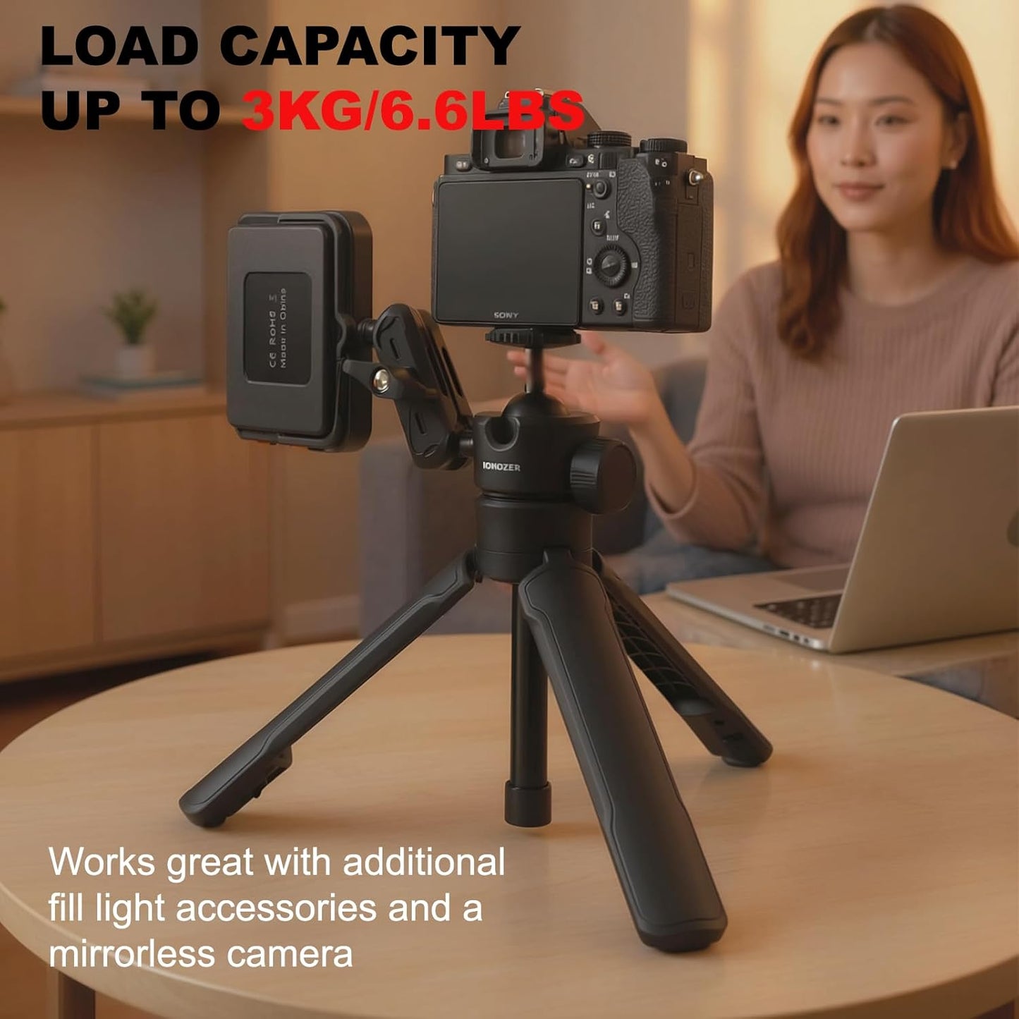 FOMOZER QT-01 Mini Tripod, One-Touch Auto Pop-Up, Adjustable Gimbal, Portable Compact Stand for iPhone, Action Camera