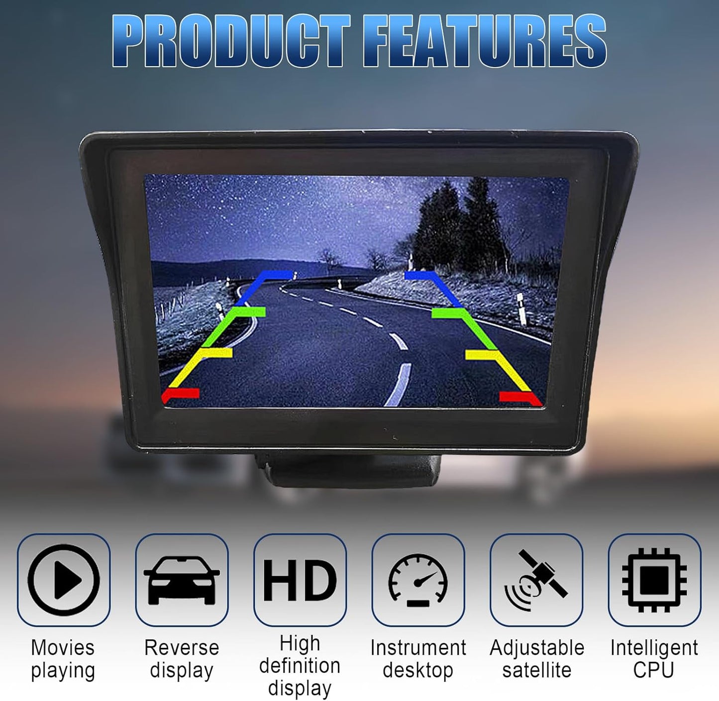 ZIMISI 4.3 Inch 12V TFT LCD Car Color Parking Aid System Monitor Display, DC Car Rearview Reverse Screen, Automotive