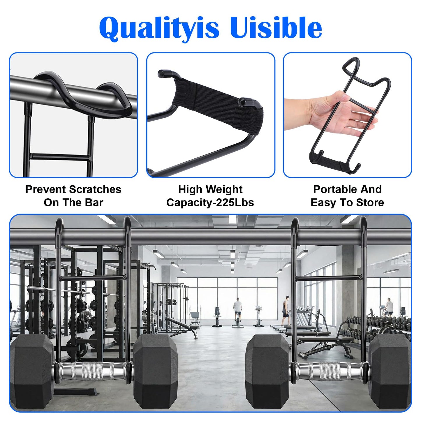2 Pcs Dumbbell Spotter Hooks, Heavy Duty Dumbbell Holder for Bench Press, Weight Lifting Hooks with 225LB Capacity, Lifting Hooks for Weight Lifting Compatible with 1.3" Handles, Secure Strap Design