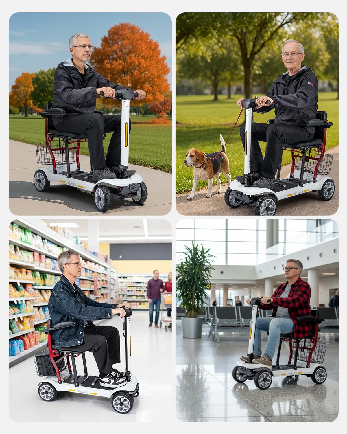 TOPIOM 4 Wheel Mobility Scooter-Electric Powered Wheelchair Device-Foldable Mobile Tool for Travel, Adults,Elderly-22miles Long Range Power Extended Battery with Charger (Single Battery: 13.5 Miles)