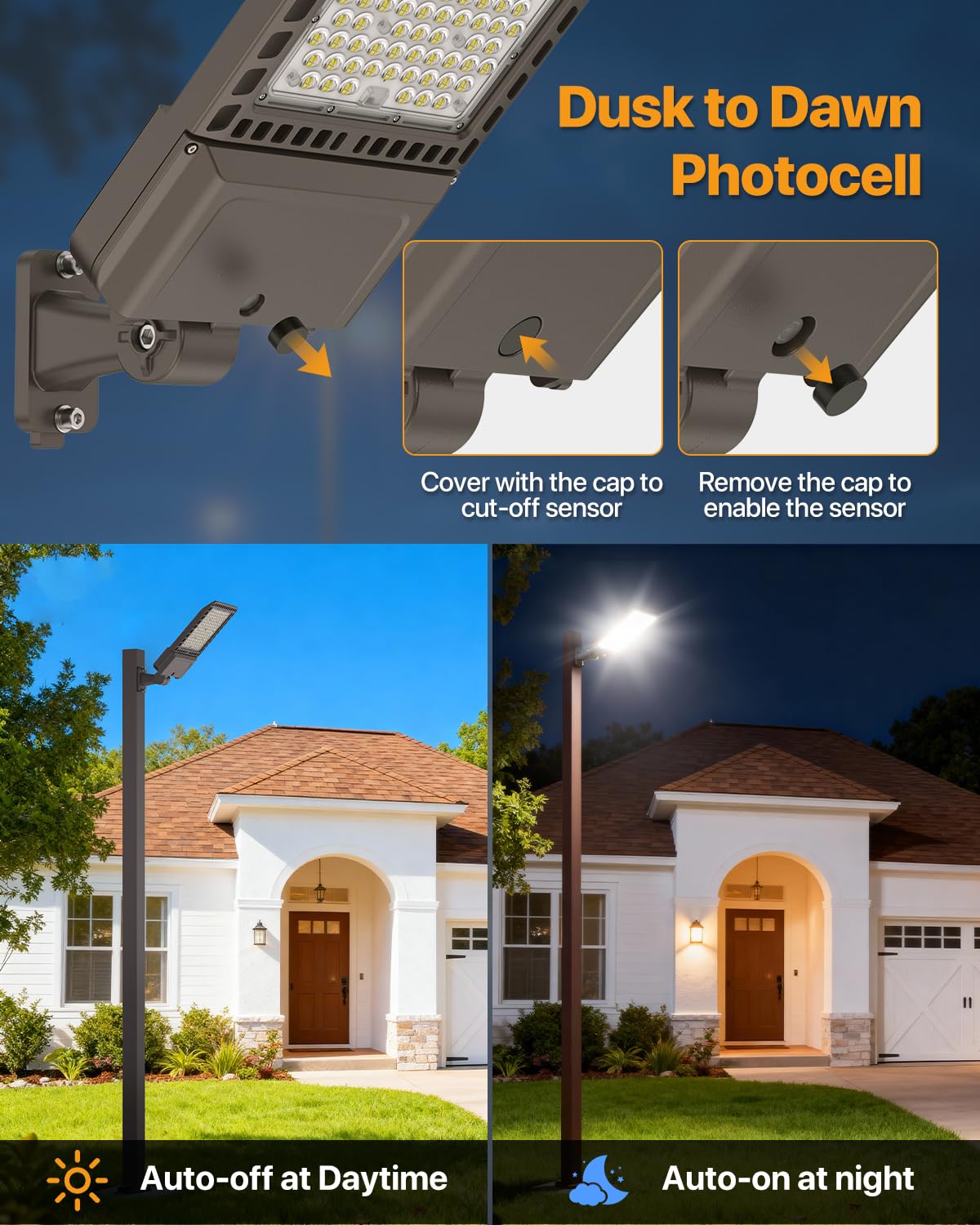 DEMILARE Parking Lot Light 300W - 45,000LM 5000K Outdoor Adjustable Arm Mount Led Shoebox Light with Dusk to Dawn Photocell 100-277V IP65 Waterproof Commercial Street Area Lighting for Roadways