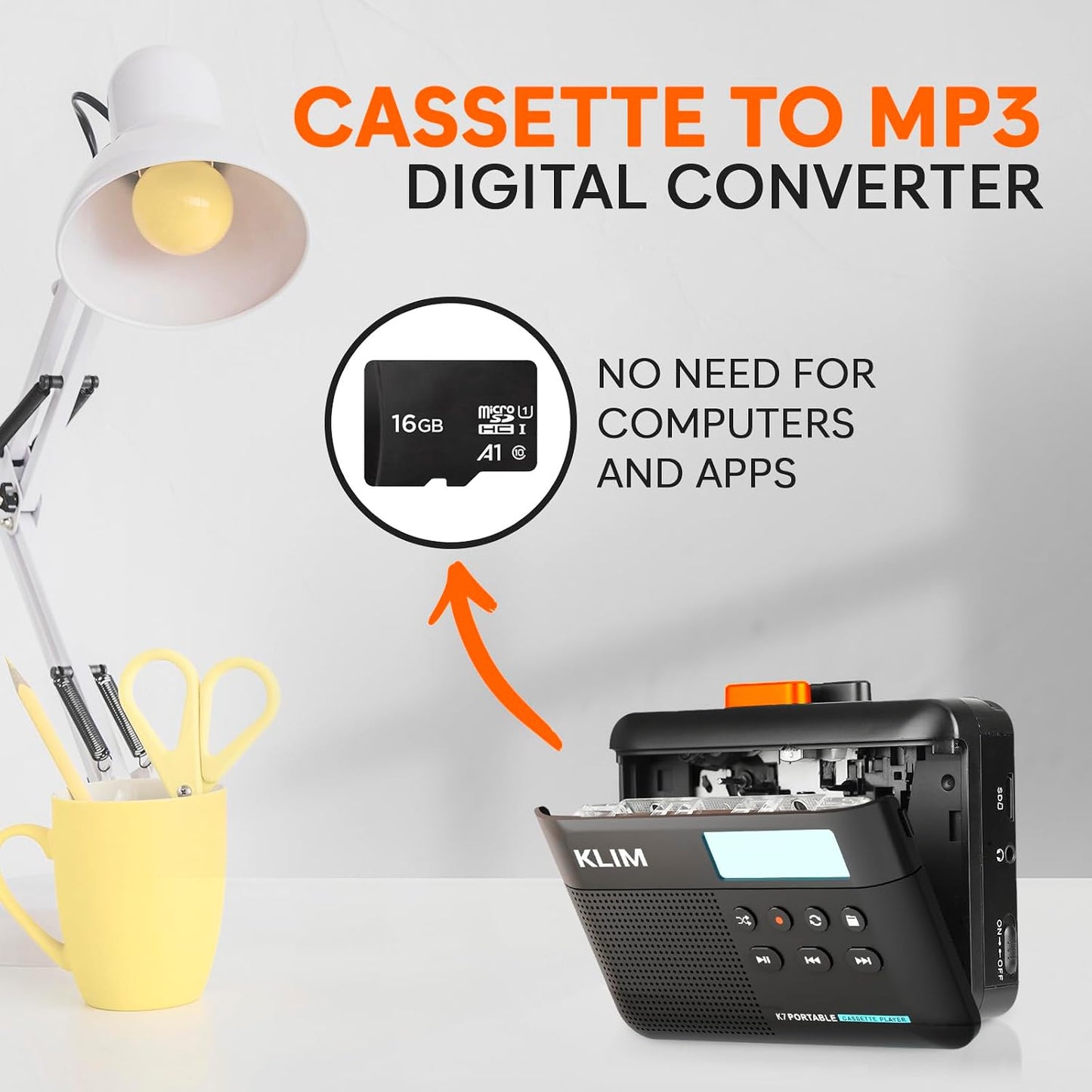 K7 Cassette Cassette MP3 16GB KLIM Tape Player - to Converter - Portable - Built-in Microphone & Speaker - Rechargeable