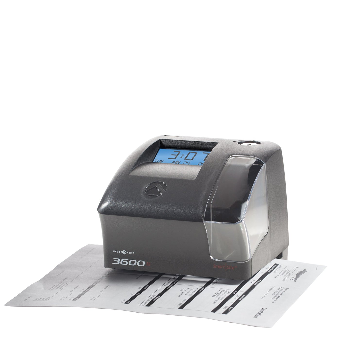 Pyramid Time Systems - 3600SS Dual Function Employee Time Clock and Document Stamp with SmartSite LED Alignment and Tri-View Window - Includes 25 Time Cards, Ribbon, 2 Security Keys