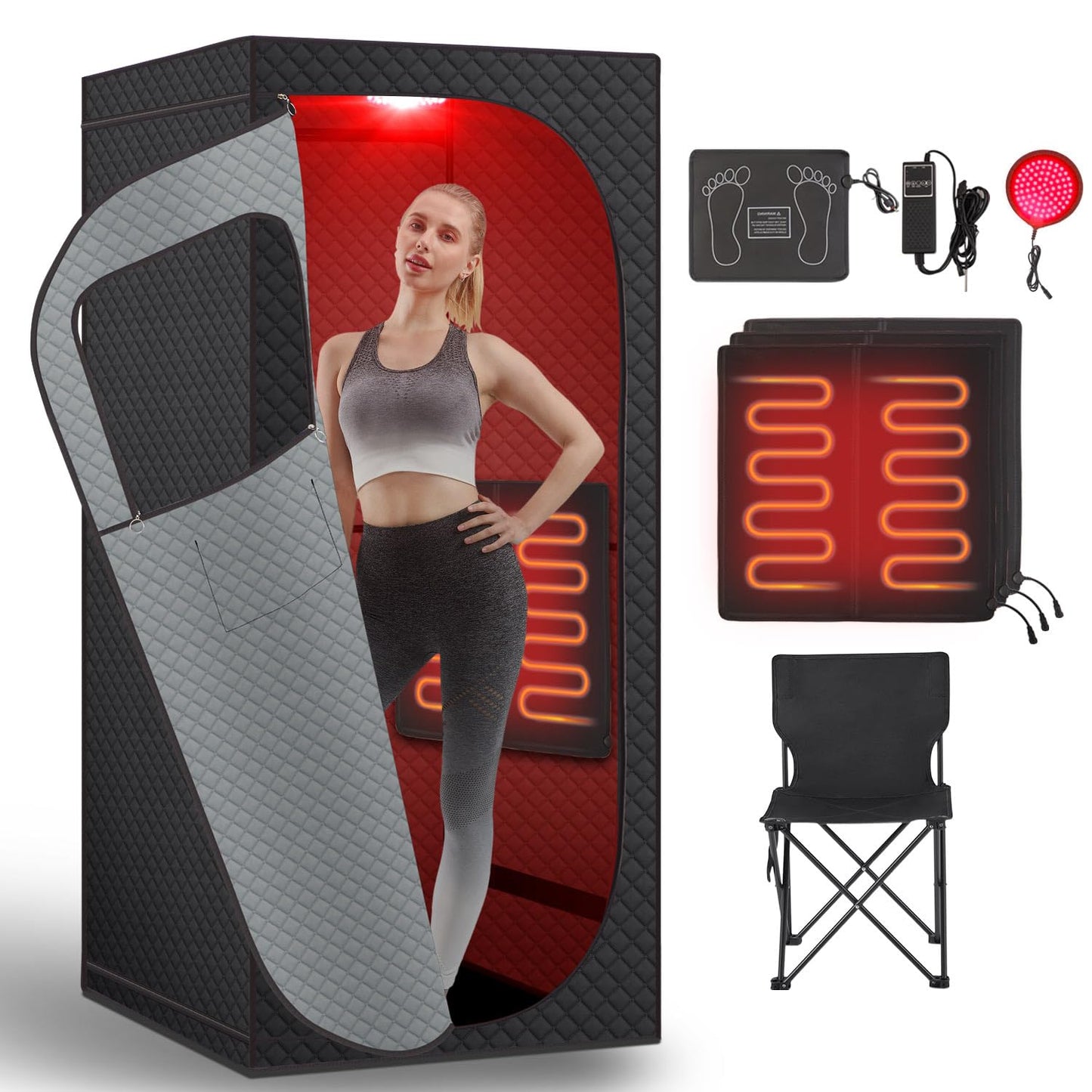 RRGFB Far Infrared Sauna Box with Red Light Therapy, Portable Dry Sauna for Relaxation, Detoxification, Carbon Crystal Heating,9 Levels, Full Size 5.9ft×2.9ft×2.6ft