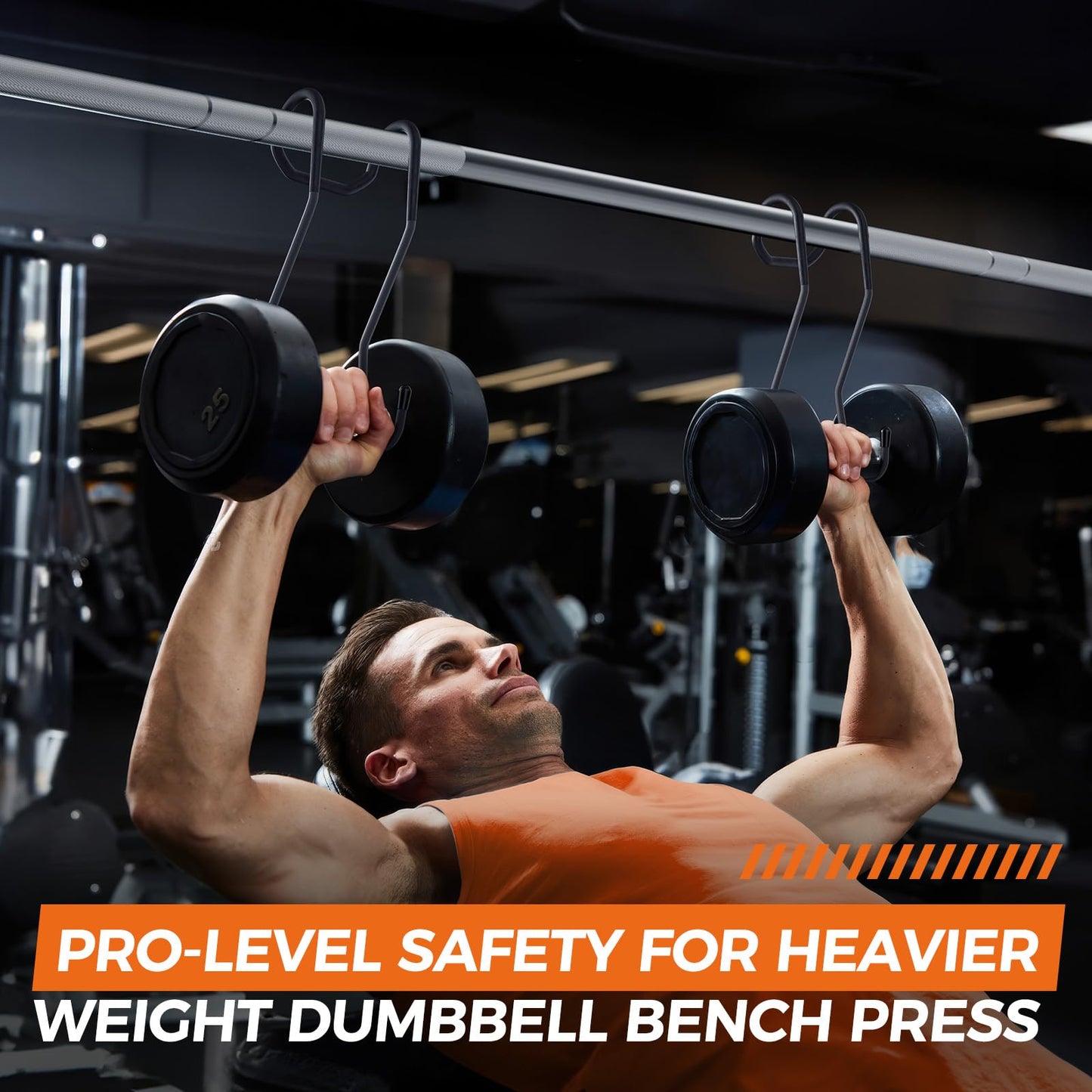 Dumbbell Spotter Hooks for bench press connecting and hanging dumbbells to barbells - with cowhide leather straps provide an Anti-Slip and Safety Workouts