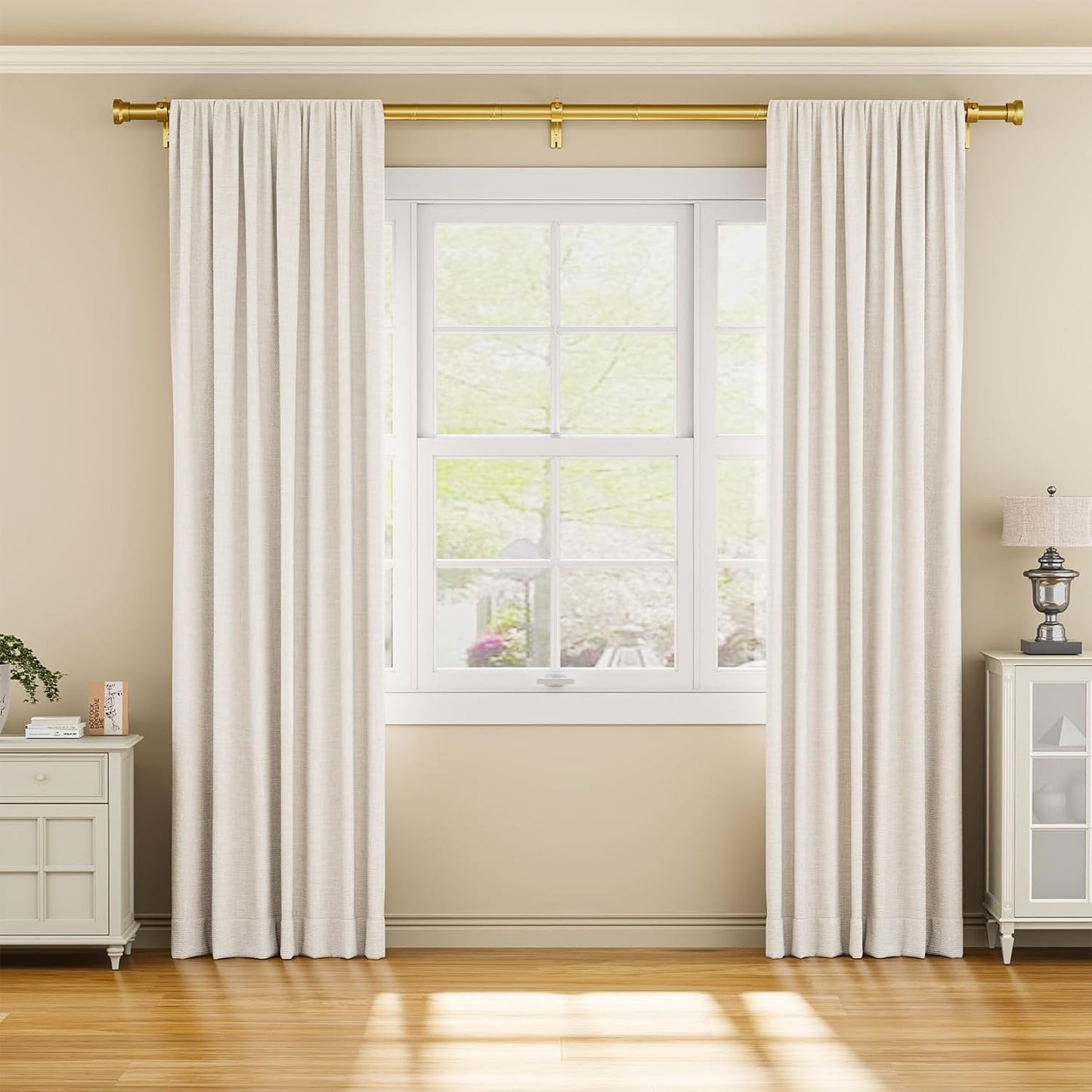 YaFex Curtain Rods - Heavy Duty 1 Inch Adjustable Window Treatment Rods | 32-118 Inch, Modern Gold Design