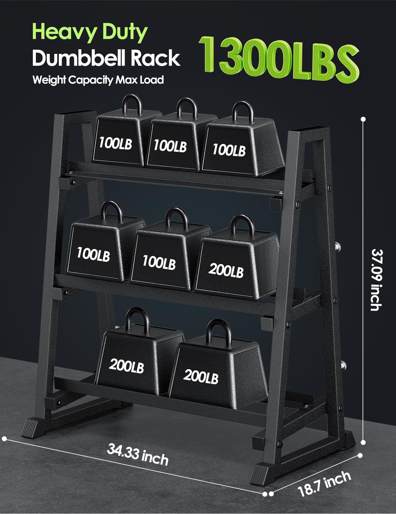 Leteuke Dumbbell Rack, 3 Tiers Heavy Duty Weight Rack for Home Gym, Trapezoidal Frame Space Saving Weight Storage Racks for Dumbells, Kettlebells, Barbells, Dumbbell Rack Stand Only (1300LBS Capacity)