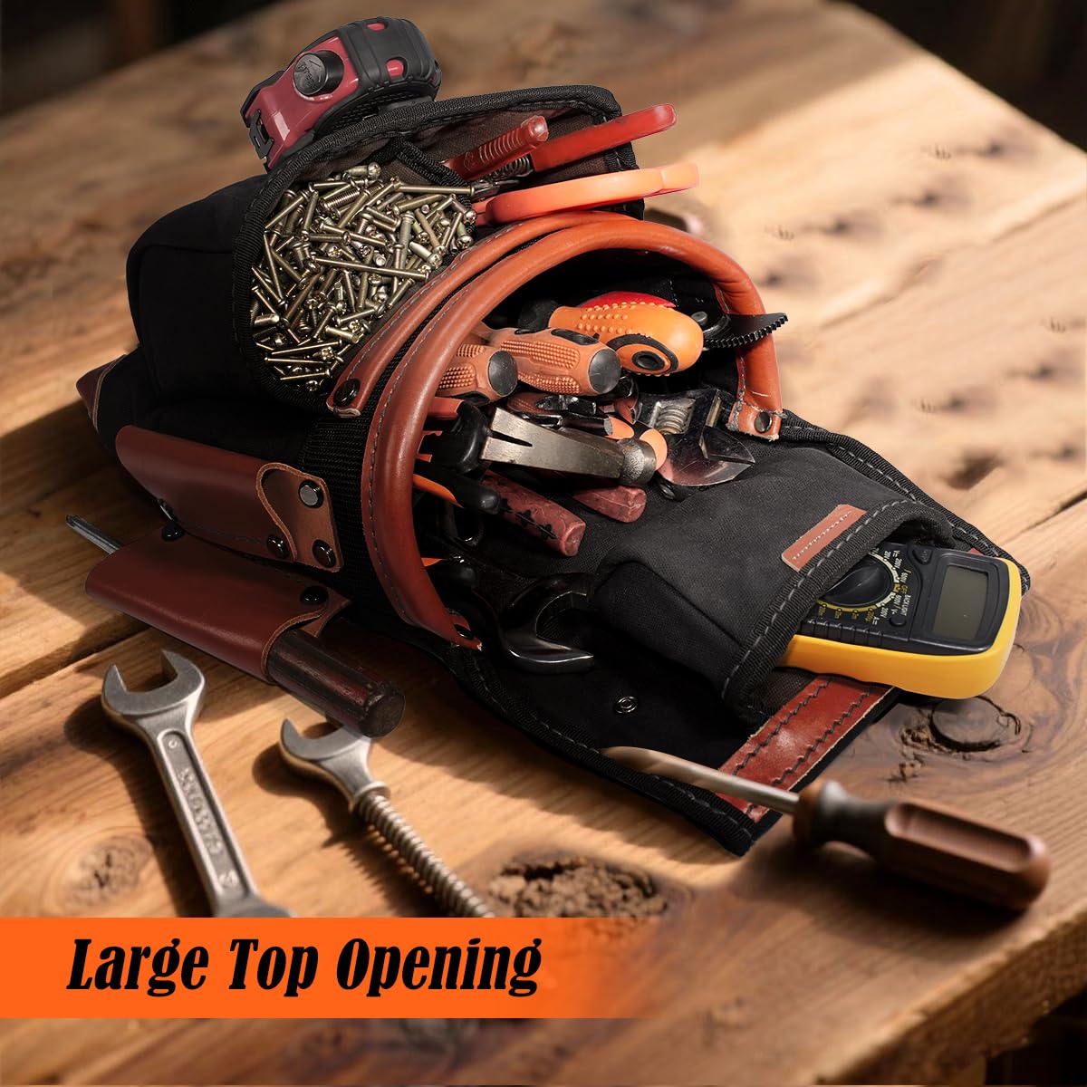 WELKINLAND Top-Grain Leather Tool Belt With Suspenders, Heavy-Duty Leather Tool Belts With Suspender, 22-Pocket Carpenter Pouches For Construction, Comfy Roofing Tool Belt, Framers Tool Belts