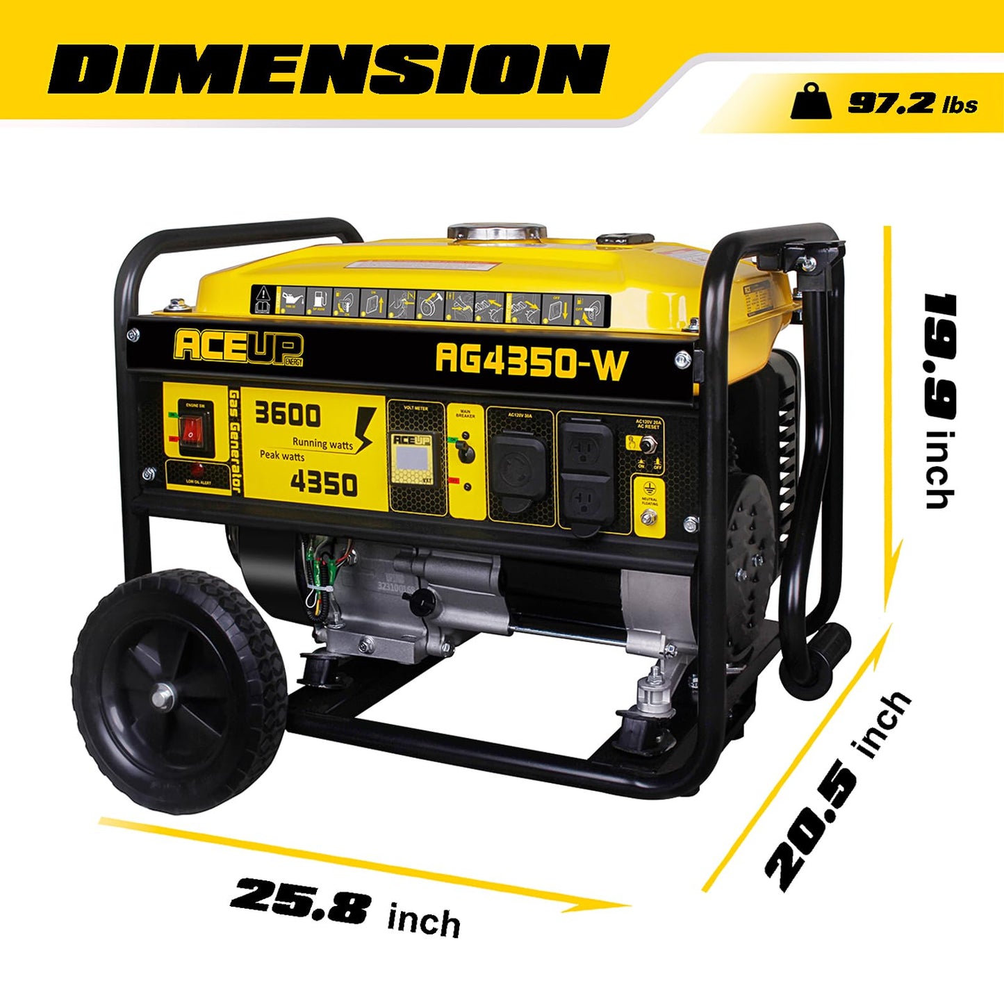 Aceup Energy 4,350 Watt Gas Generator Portable for home use, Gas Powered generator with Wheels Kit, 30A Outlet, EPA & CARB Compliant